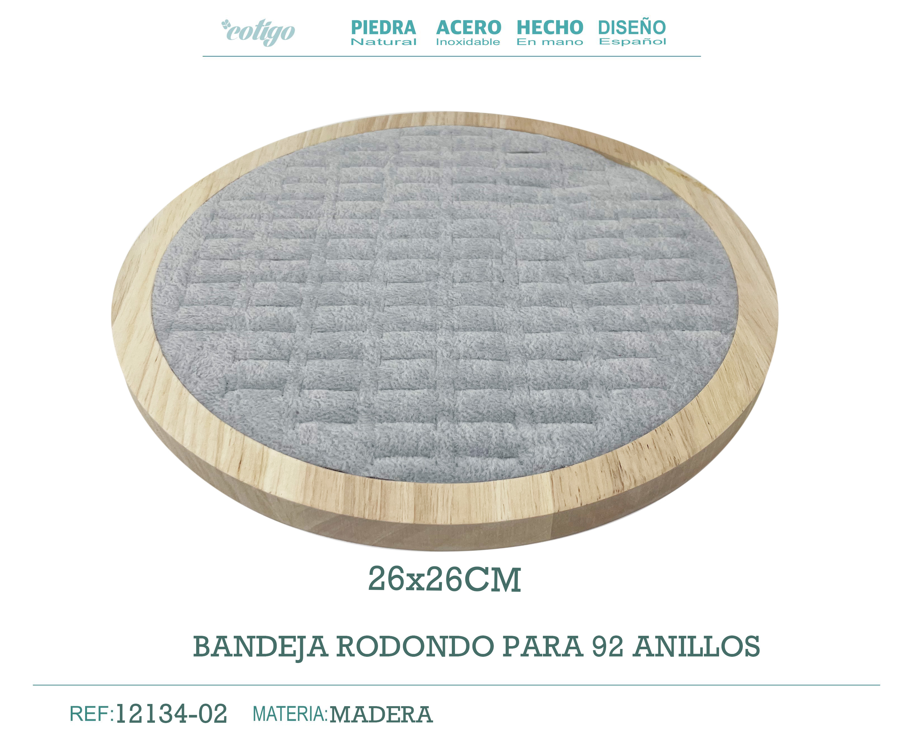 Bandeja de Madera 26x26cm Para 92 Anillos