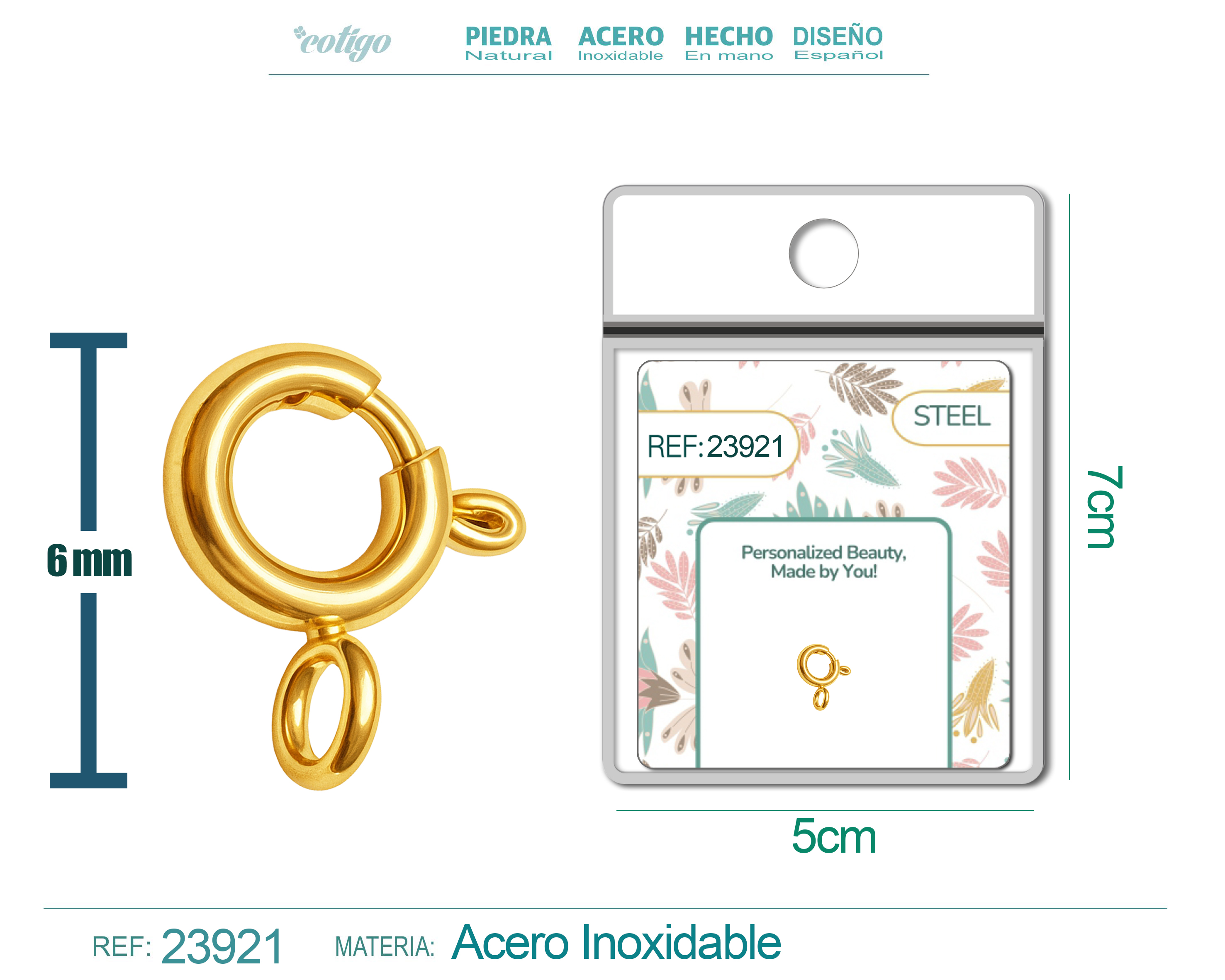 Cierre 5mm Acero color Dorado para CHARM