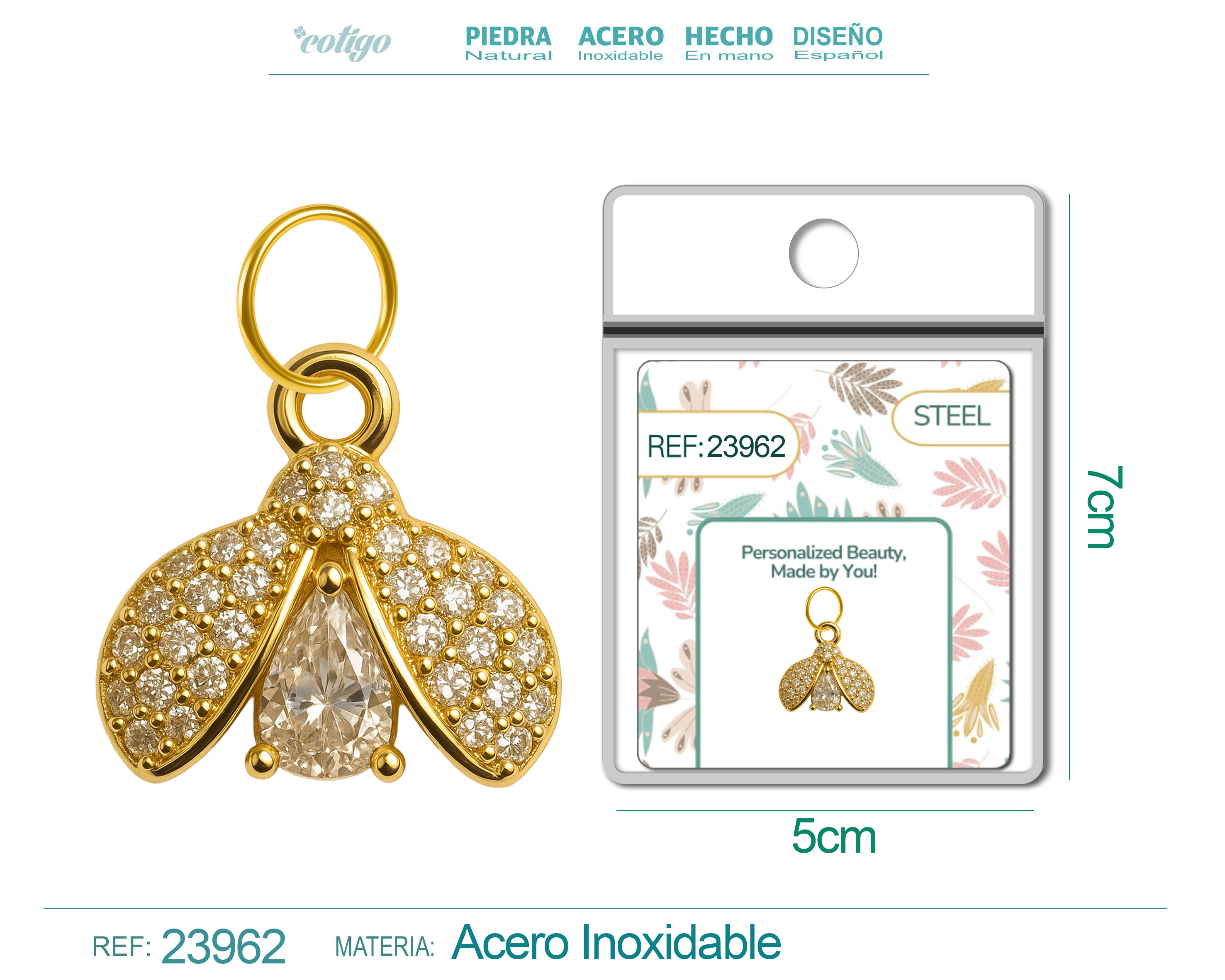 CHARM de Cobre Chapado Oro 14K con Circonita