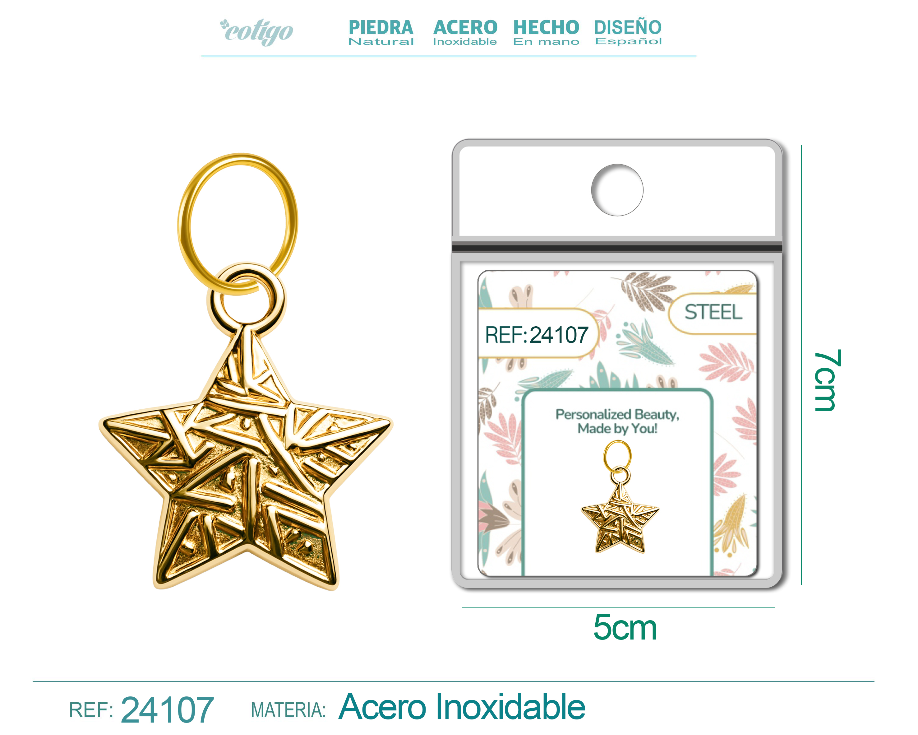 CHARM Acero Dorado Chapado Oro 14 K