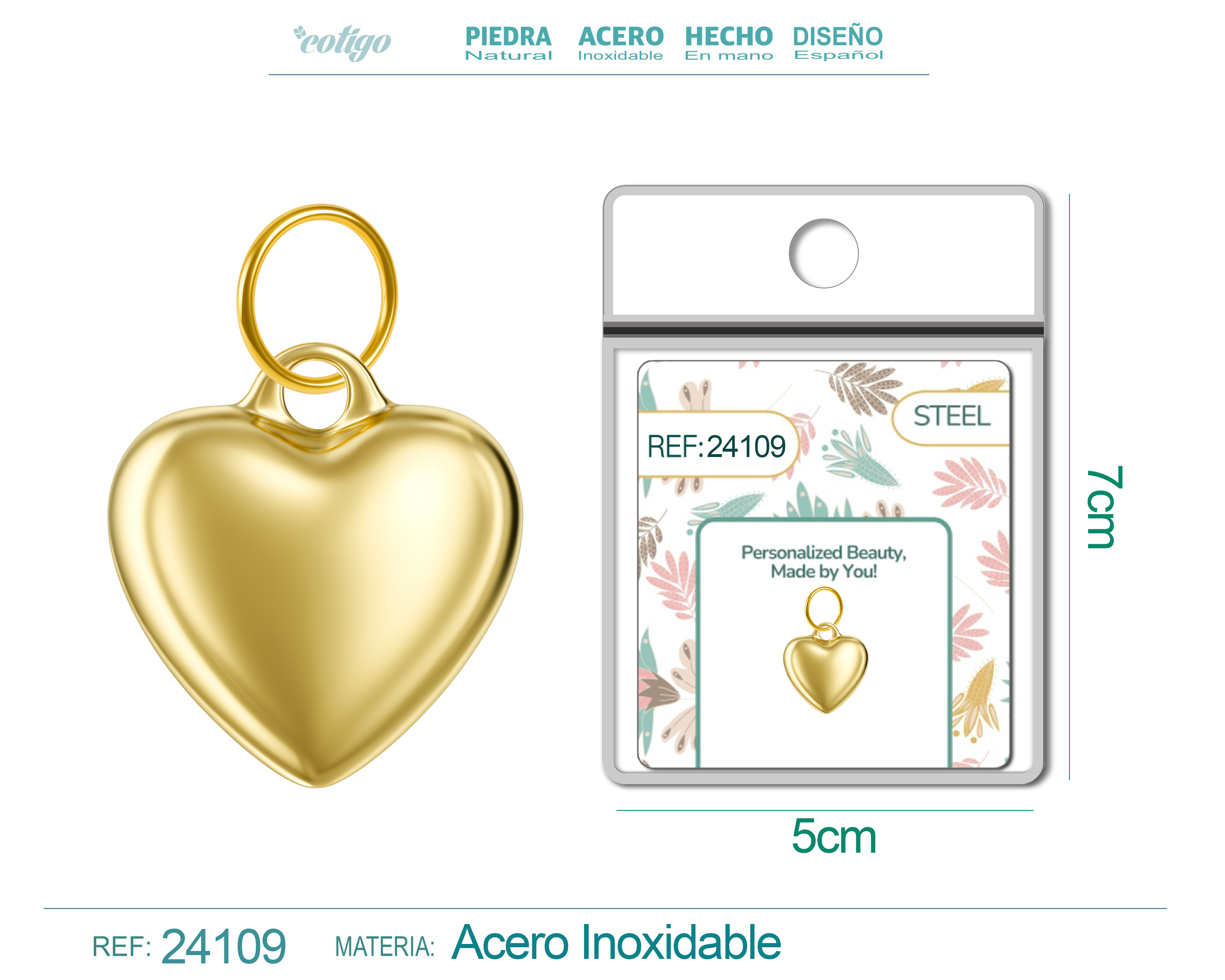 CHARM Acero Dorado Chapado Oro 14 K