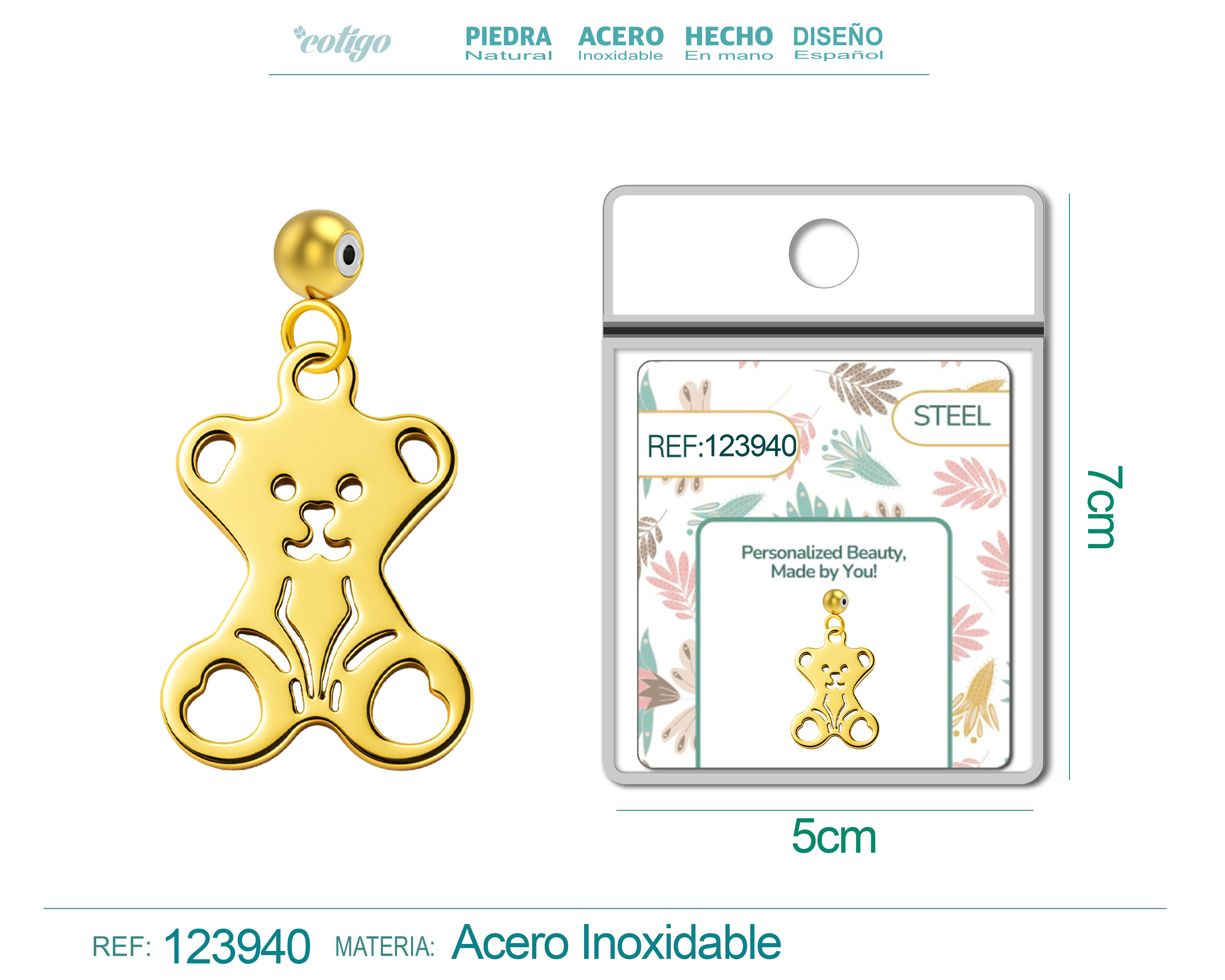 CHARM Acero Inoxidable color Dorado -con Bola de Goma