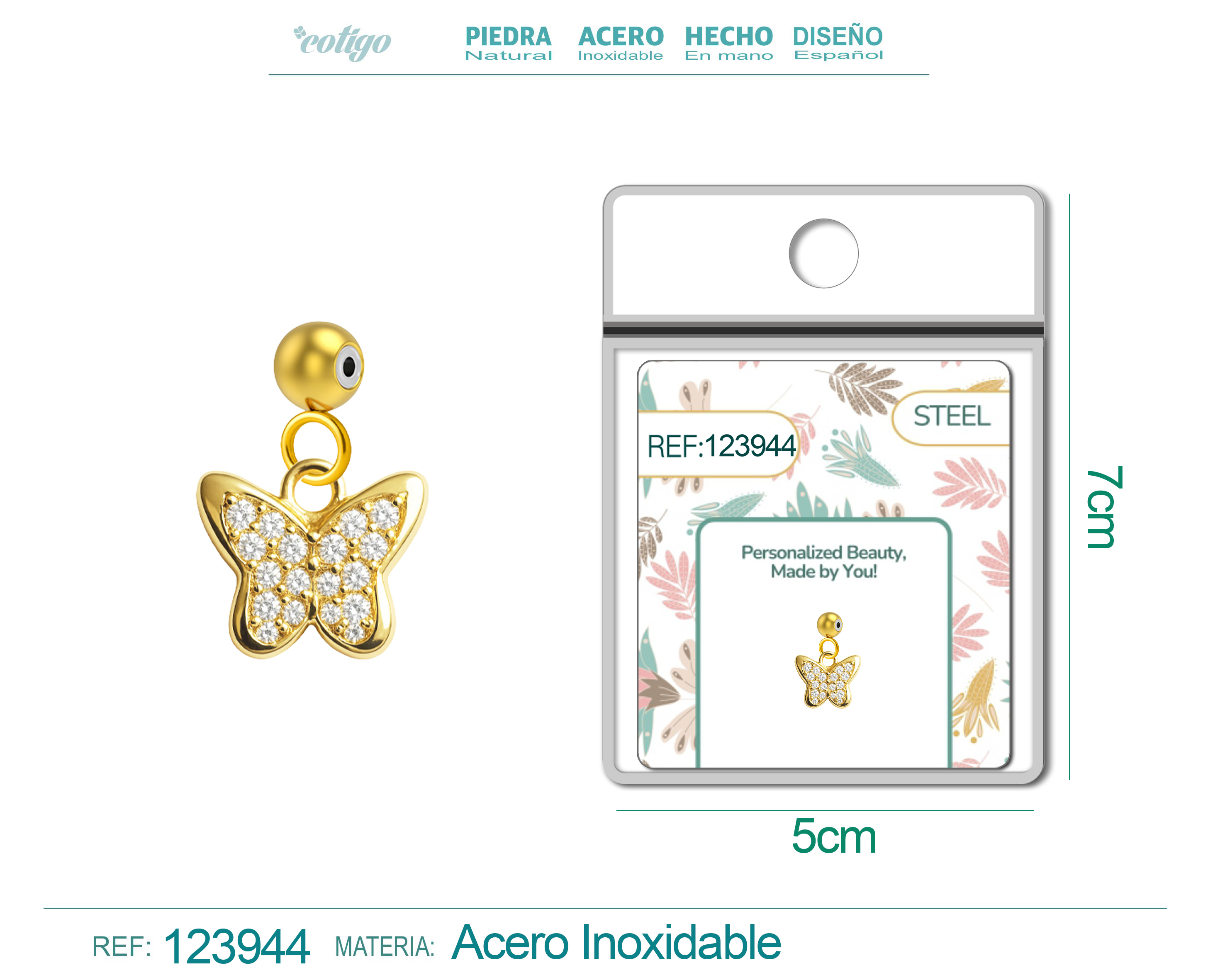 CHARM de Cobre Chapado Oro 14K con Circonita-con Bola de Goma