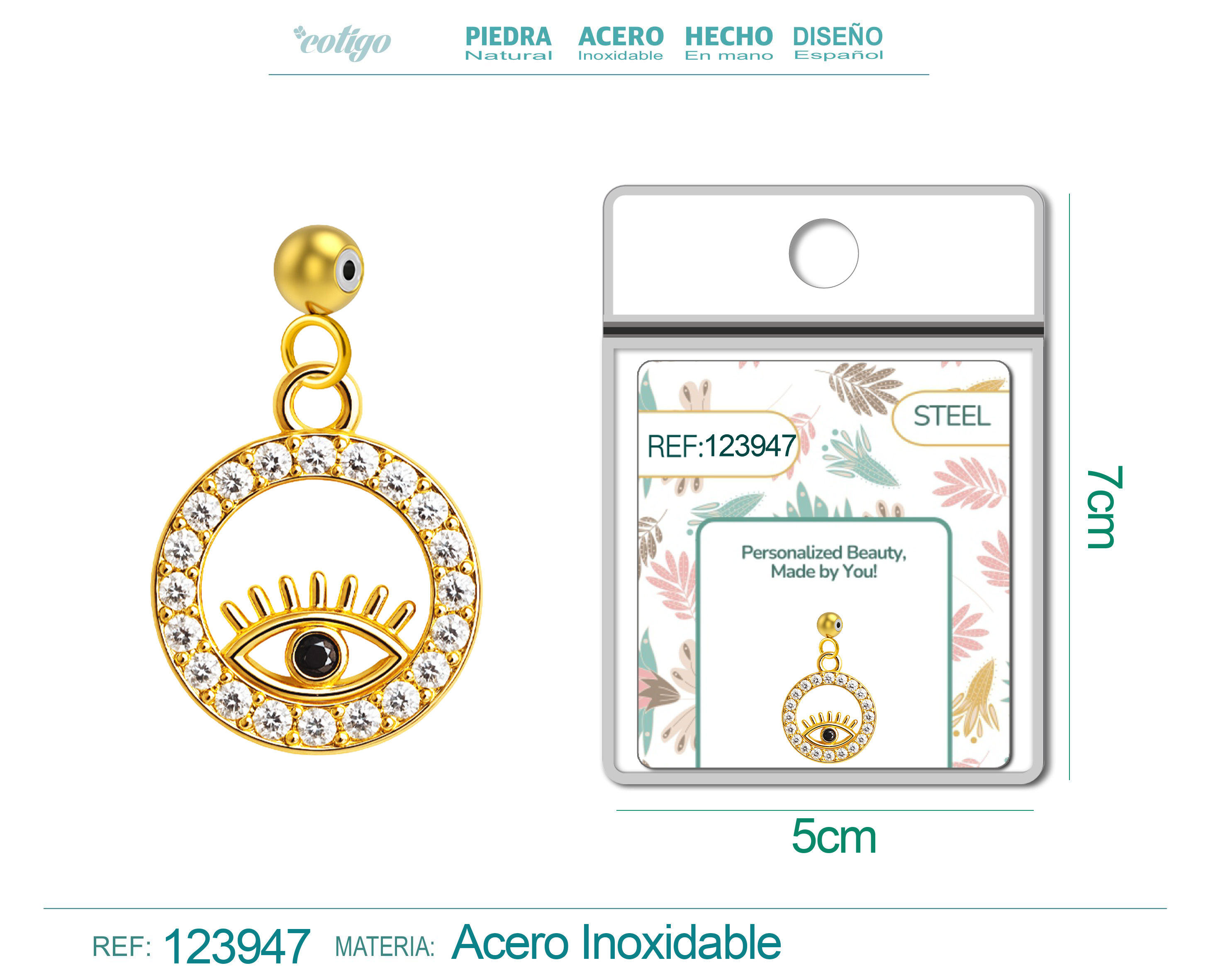 CHARM de Cobre Chapado Oro 14K con Circonita-con Bola de Goma