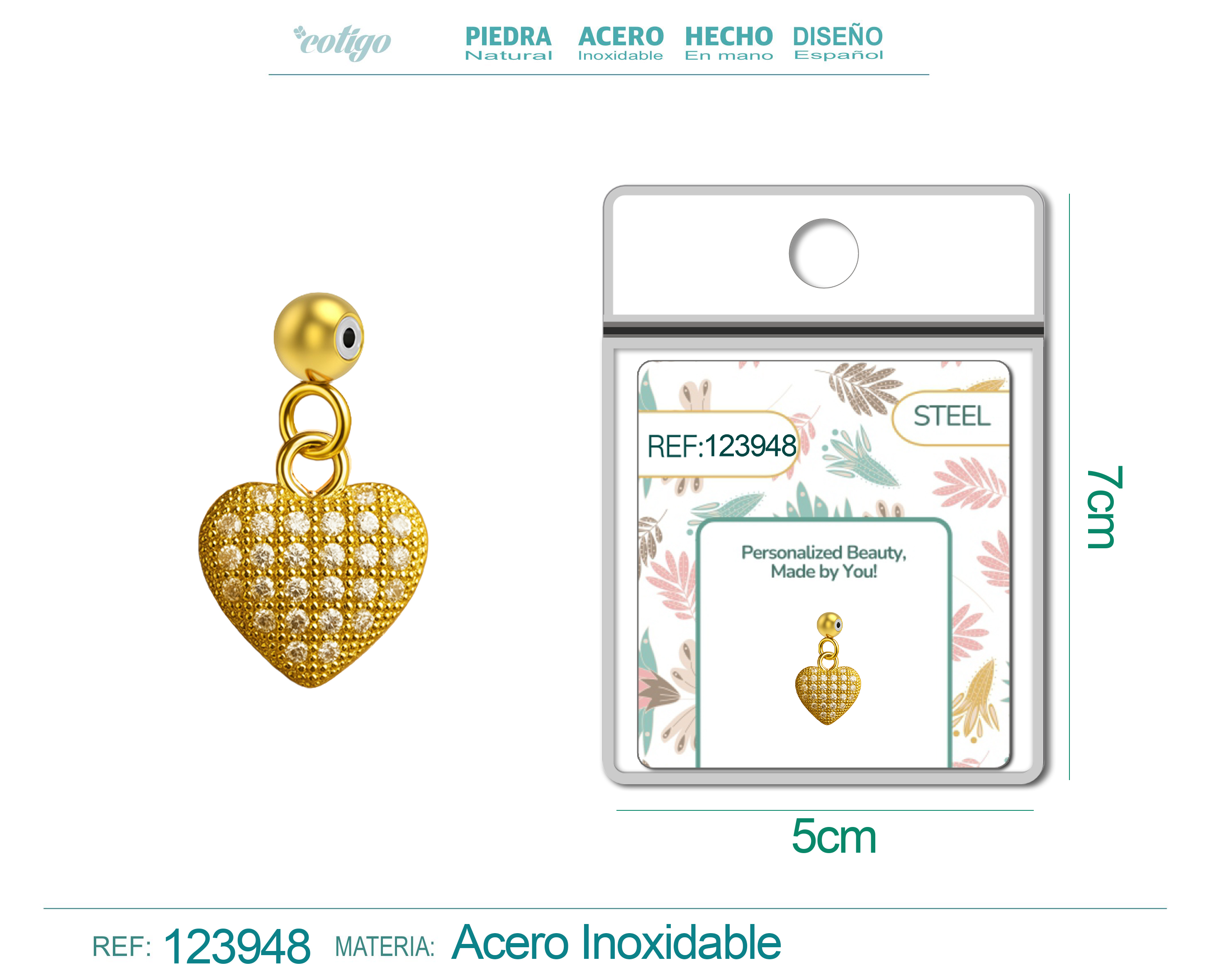 CHARM de Cobre Chapado Oro 14K con Circonita-con Bola de Goma