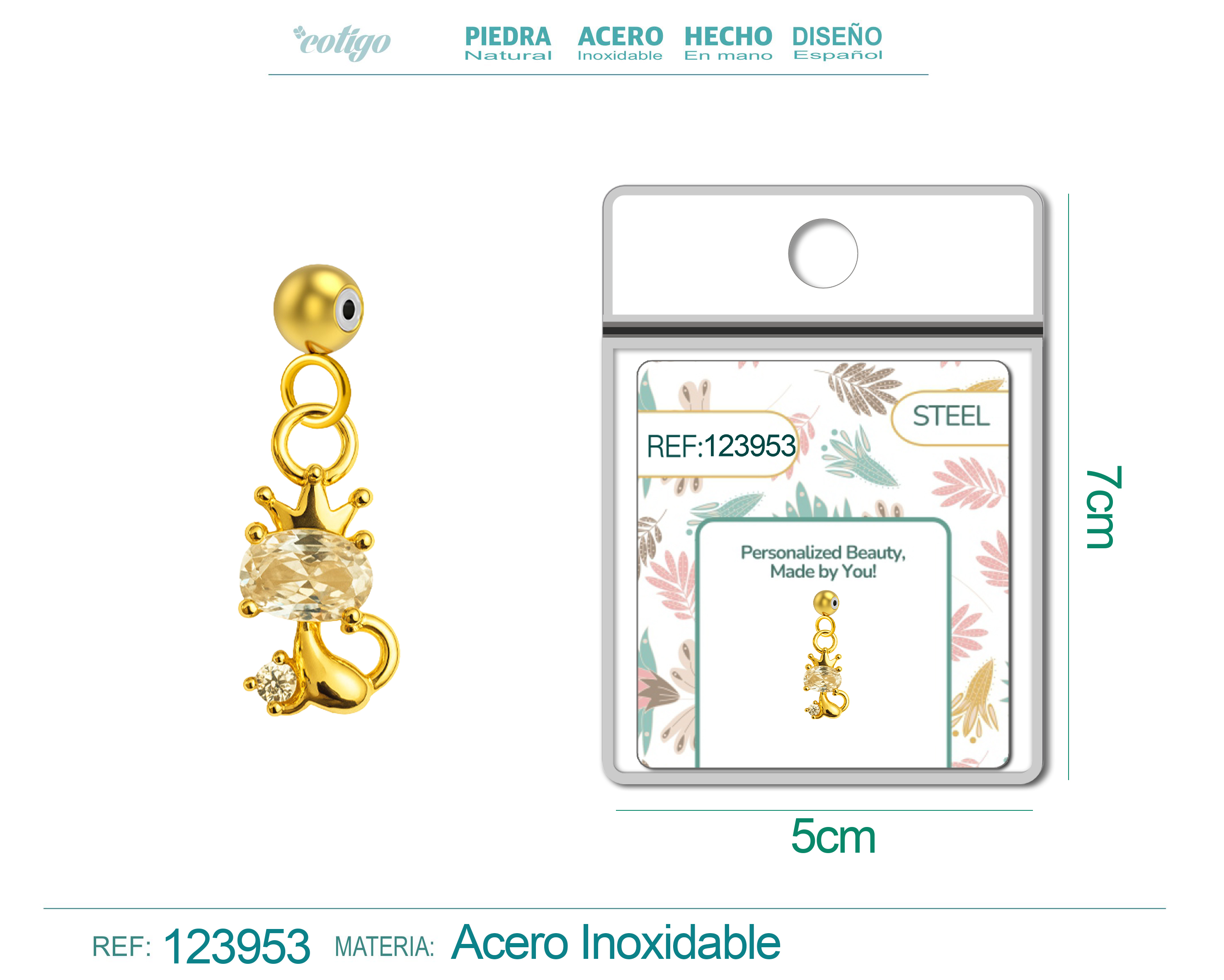 CHARM de Cobre Chapado Oro 14K con Circonita-con Bola de Goma
