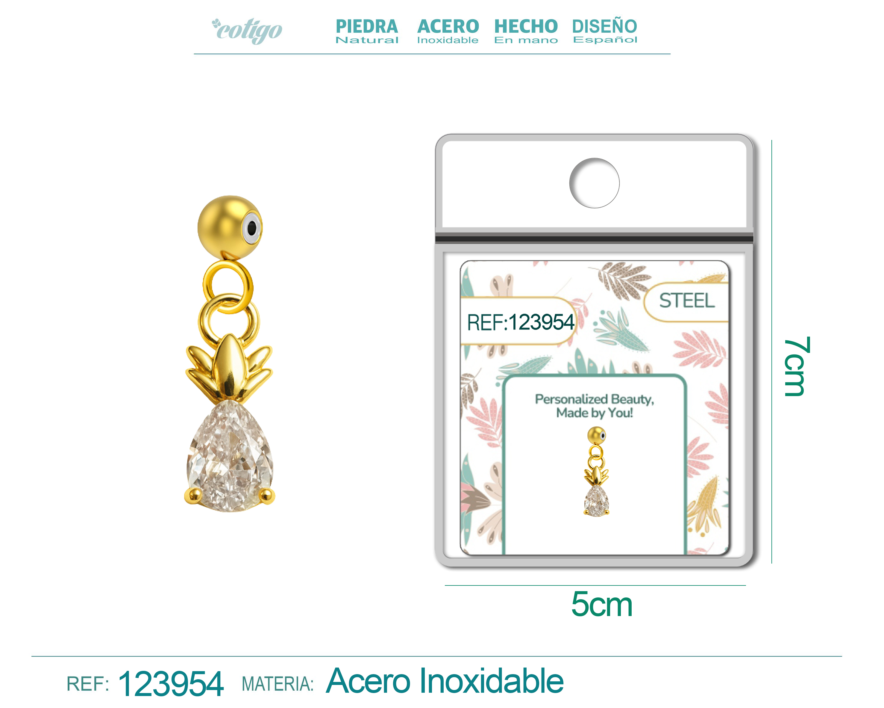 CHARM de Cobre Chapado Oro 14K con Circonita-con Bola de Goma