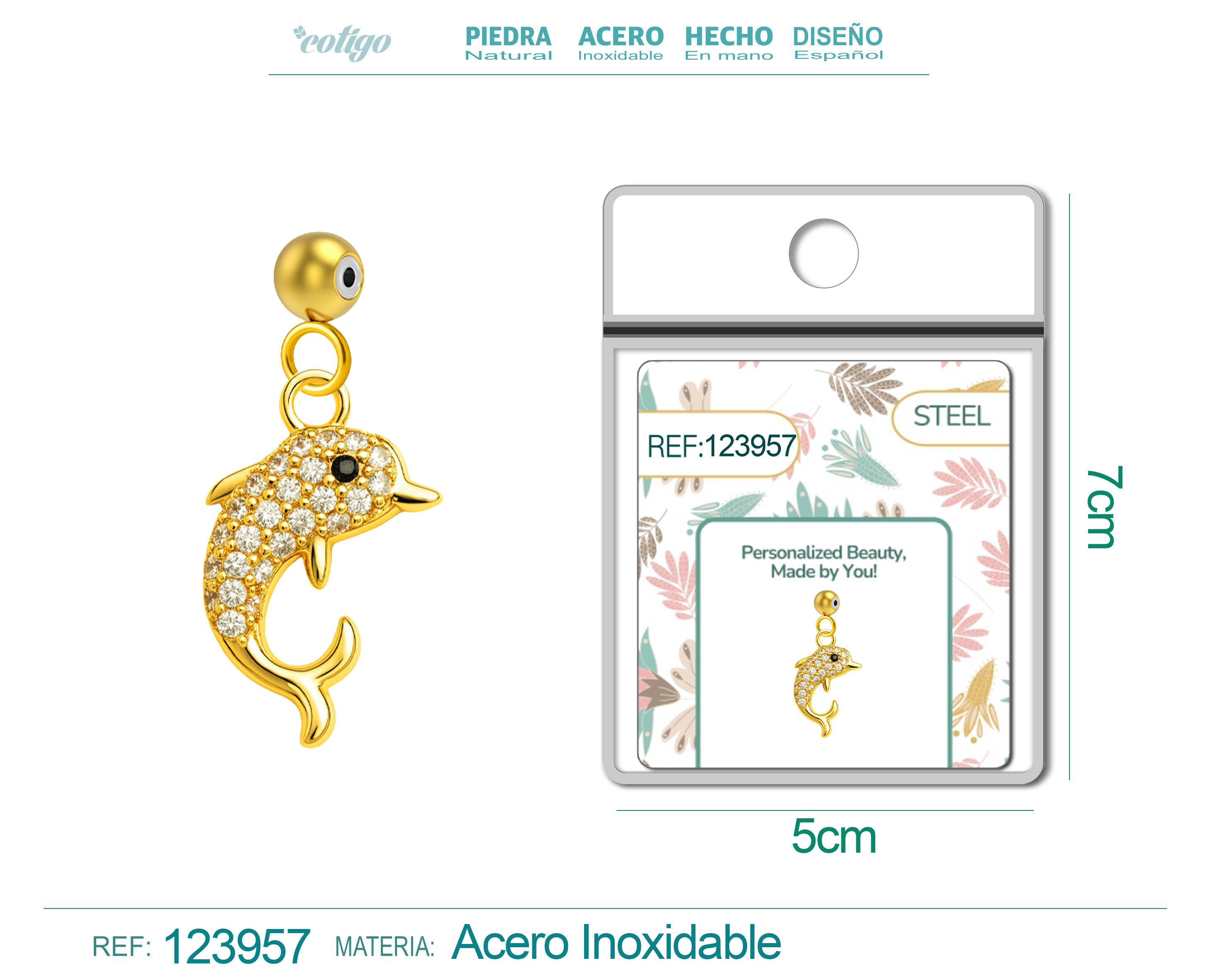CHARM de Cobre Chapado Oro 14K con Circonita-con Bola de Goma