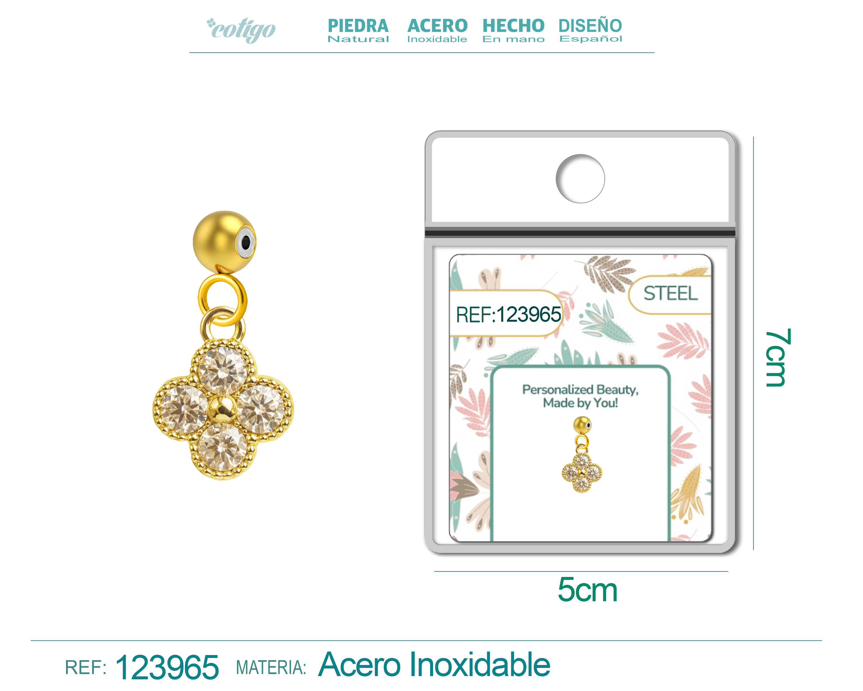 CHARM de Cobre Chapado Oro 14K con Circonita-con Bola de Goma