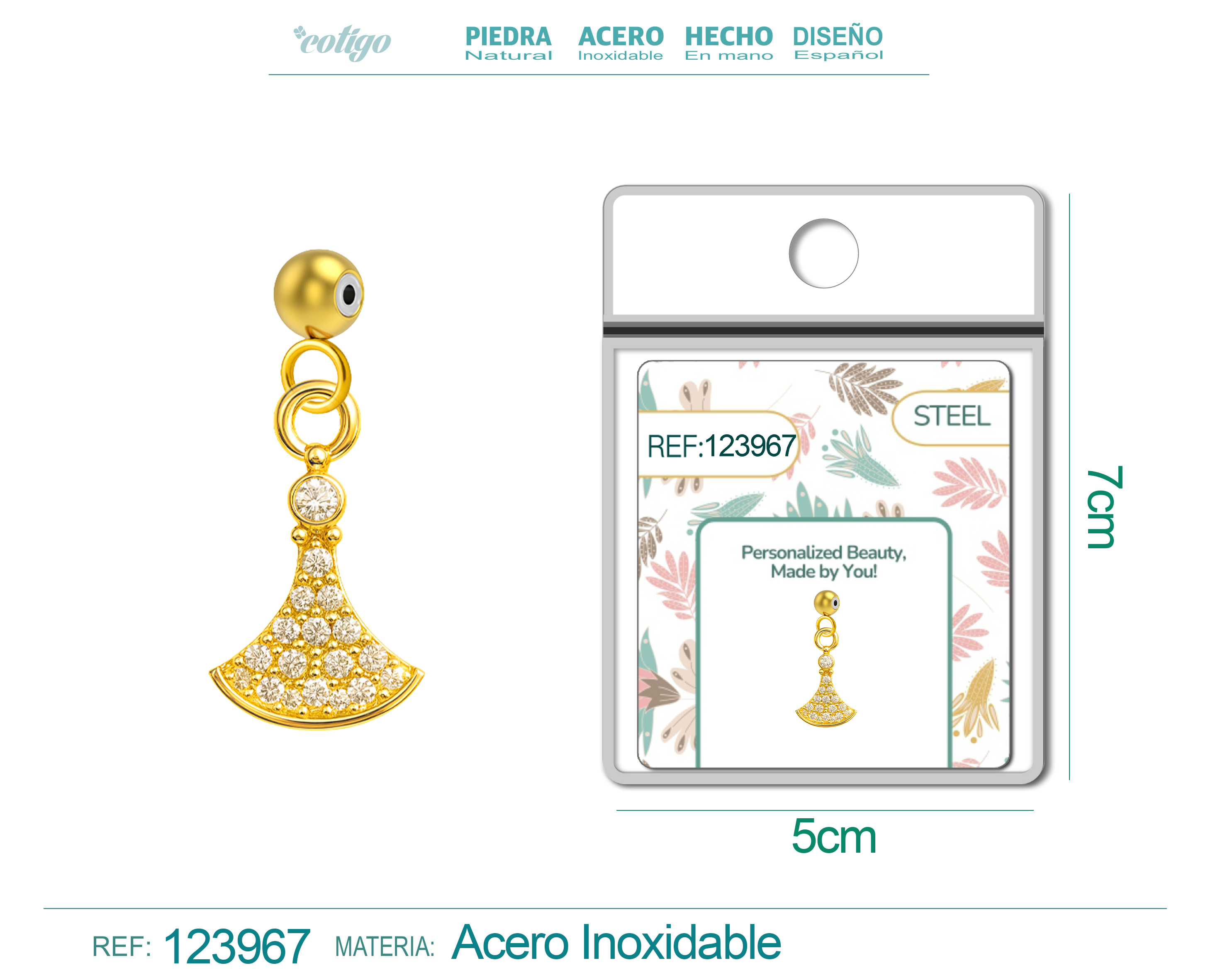 CHARM de Cobre Chapado Oro 14K con Circonita-con Bola de Goma
