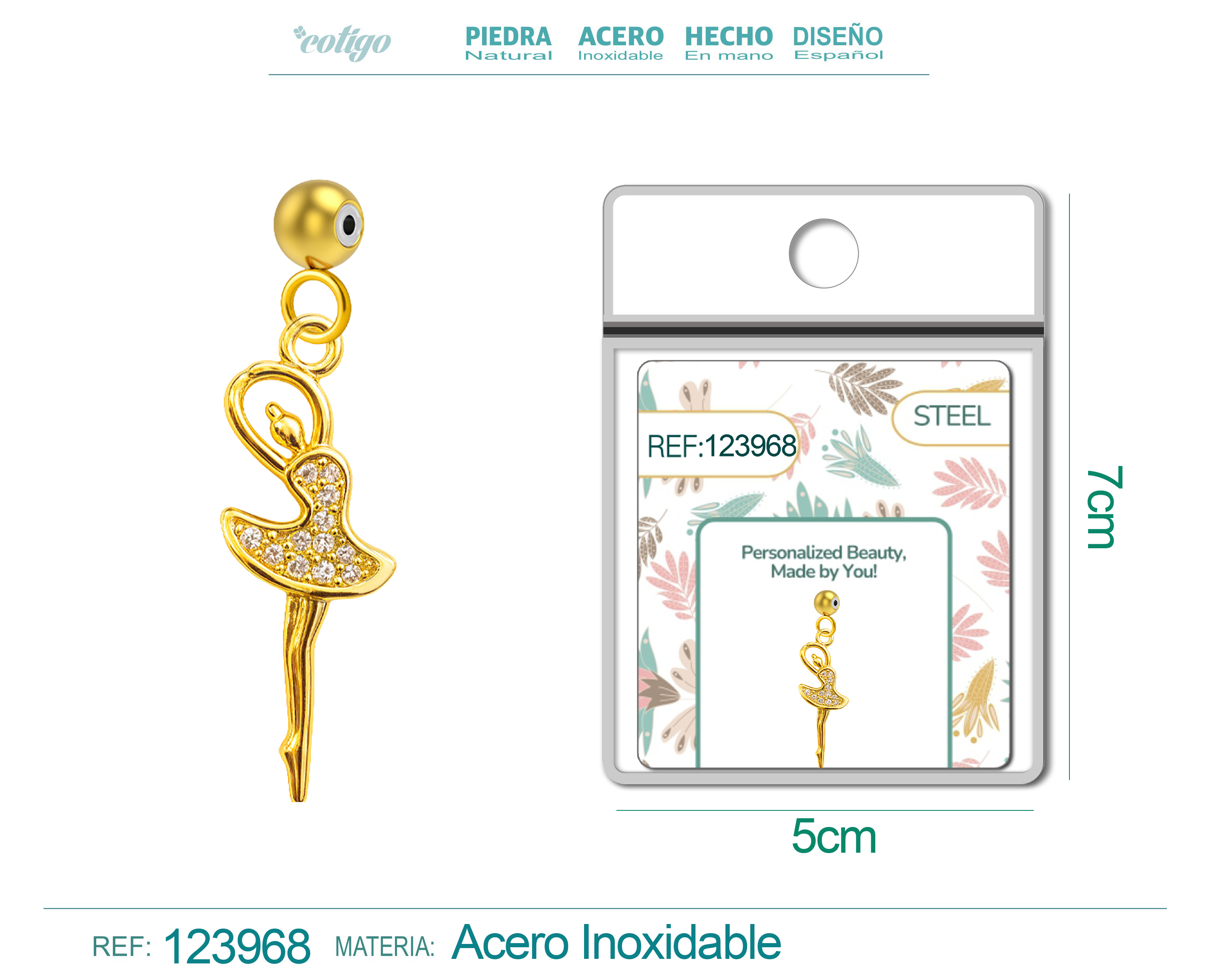 CHARM de Cobre Chapado Oro 14K con Circonita-con Bola de Goma