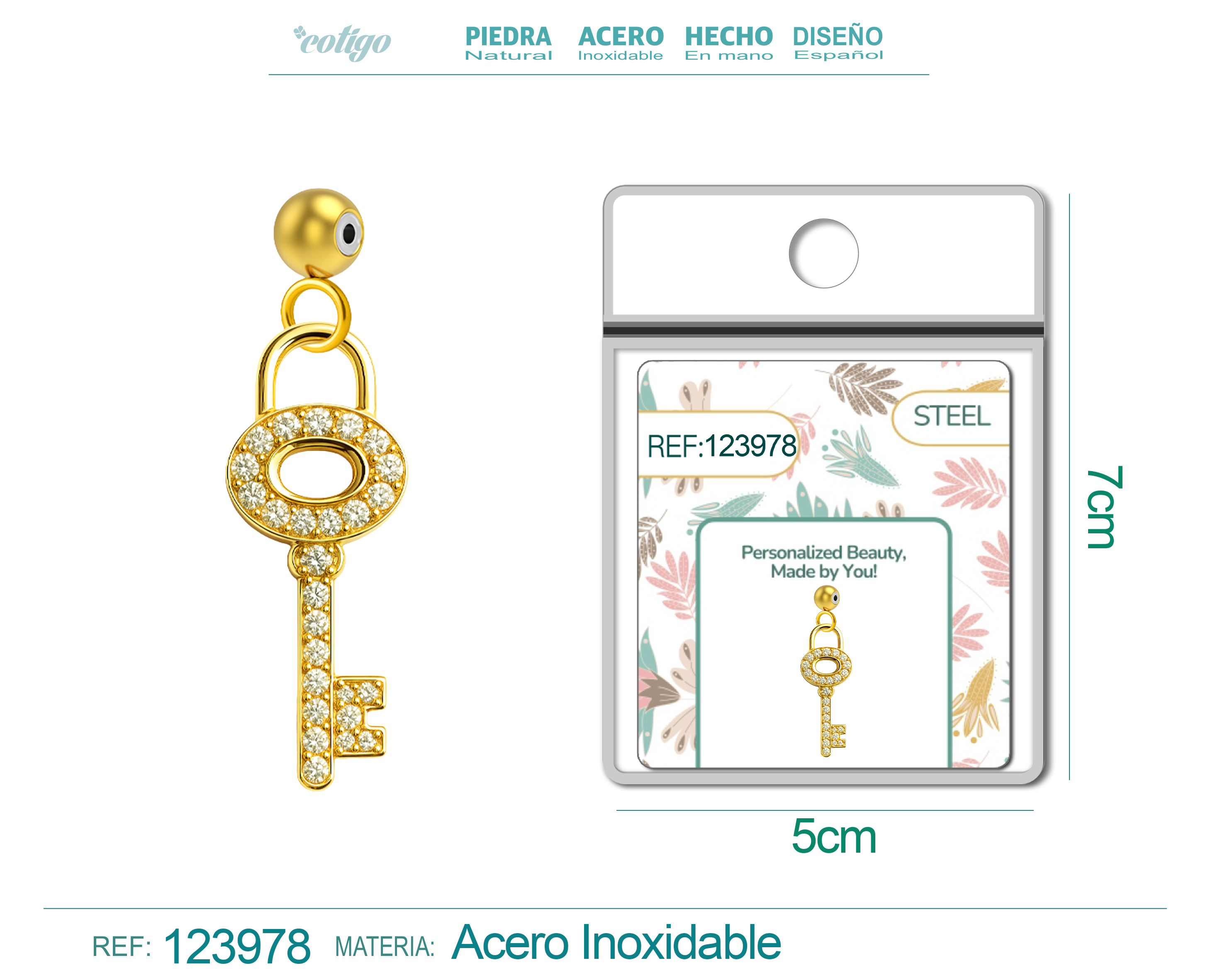 CHARM de Cobre Chapado Oro 14K con Circonita-con Bola de Goma