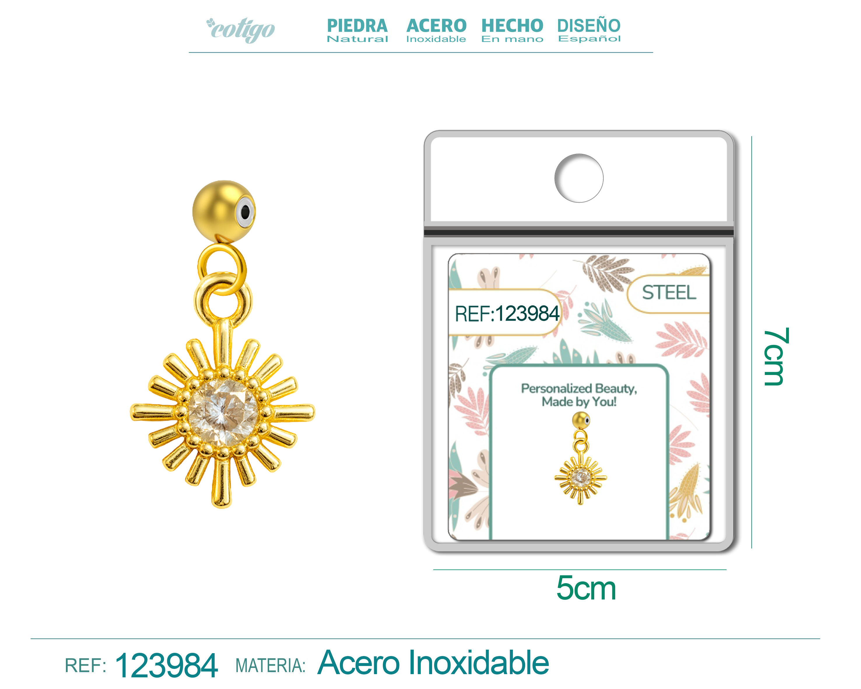 CHARM de Cobre Chapado Oro 14K con Circonita-con Bola de Goma