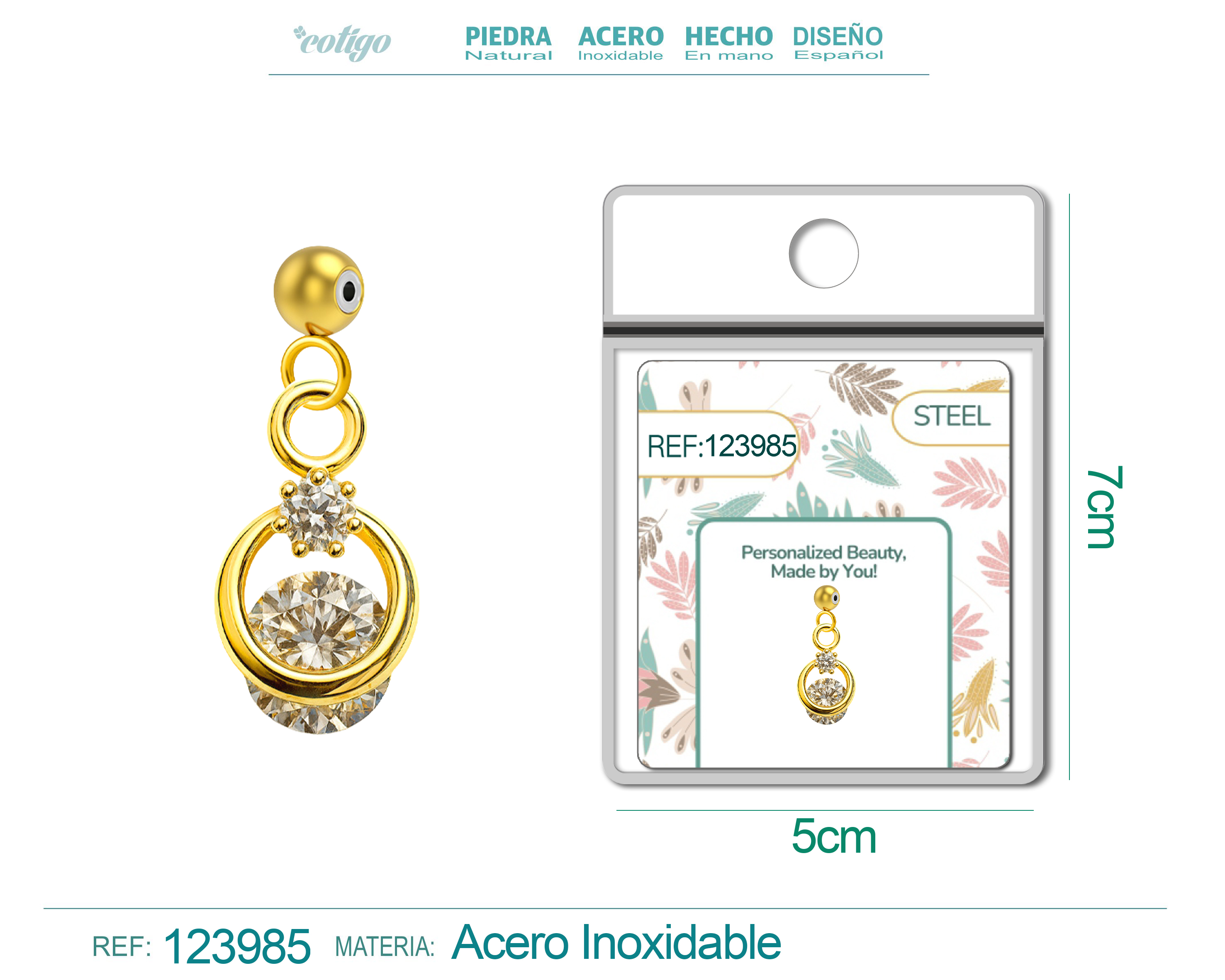 CHARM de Cobre Chapado Oro 14K con Circonita-con Bola de Goma