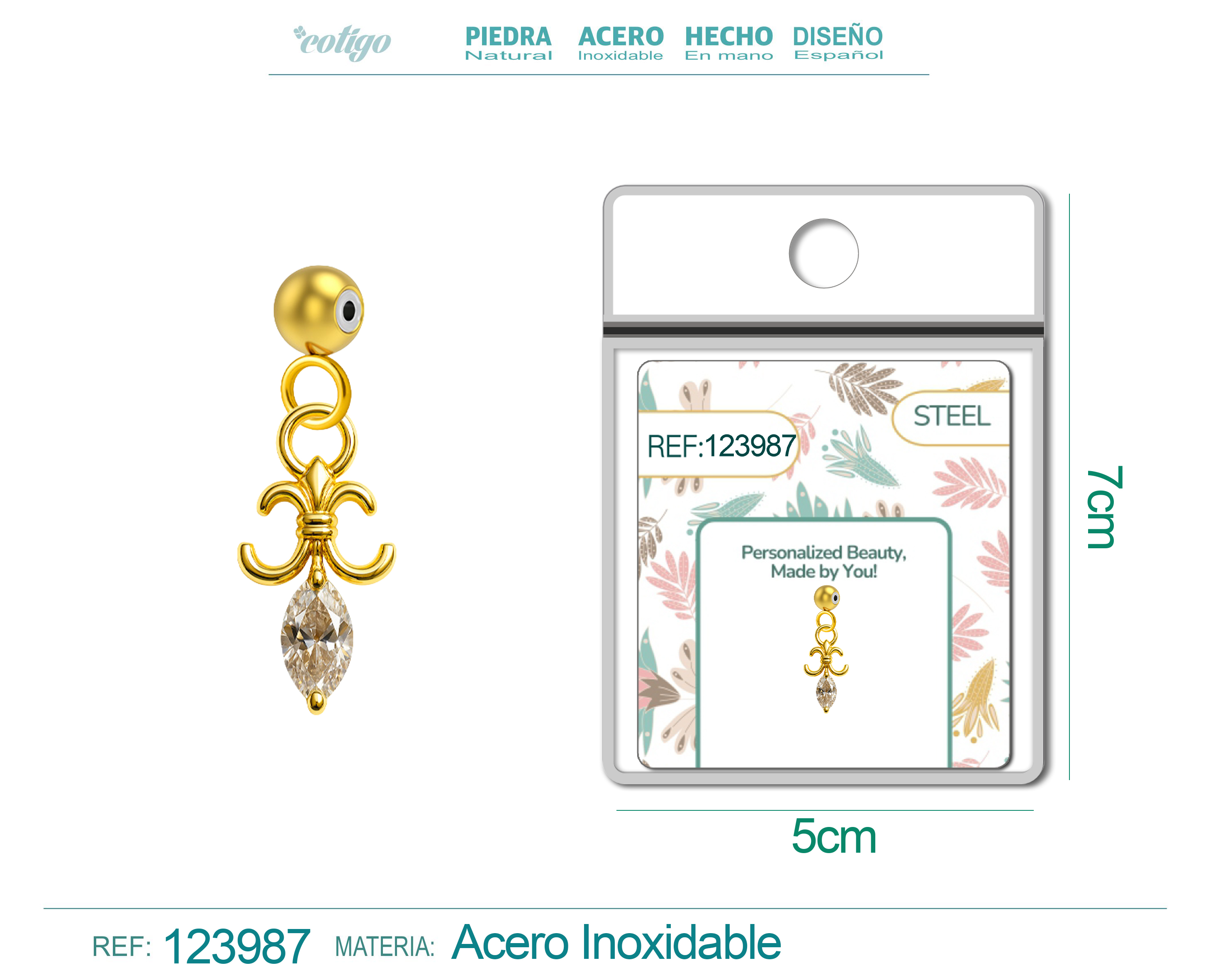 CHARM de Cobre Chapado Oro 14K con Circonita-con Bola de Goma