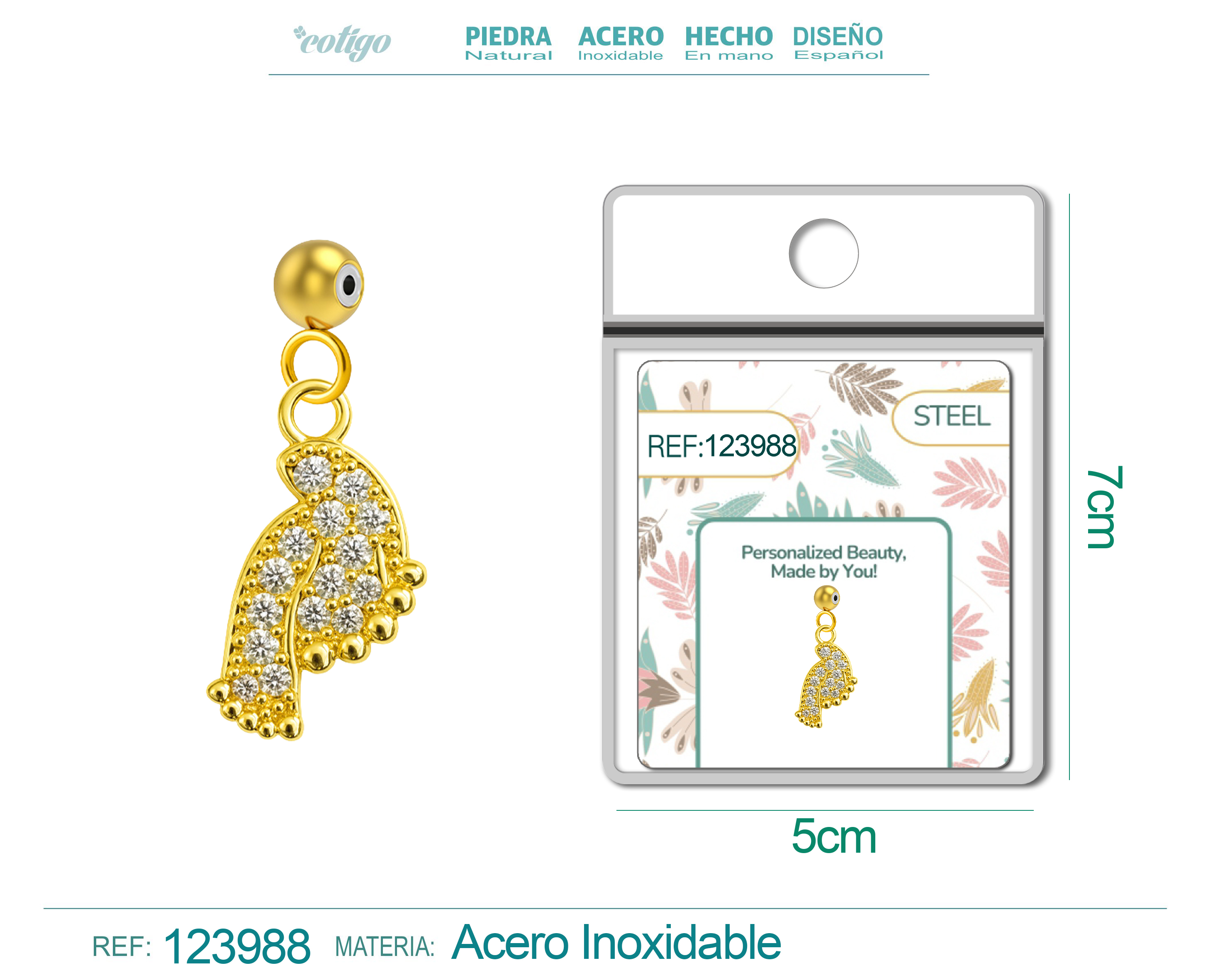 CHARM de Cobre Chapado Oro 14K con Circonita-con Bola de Goma