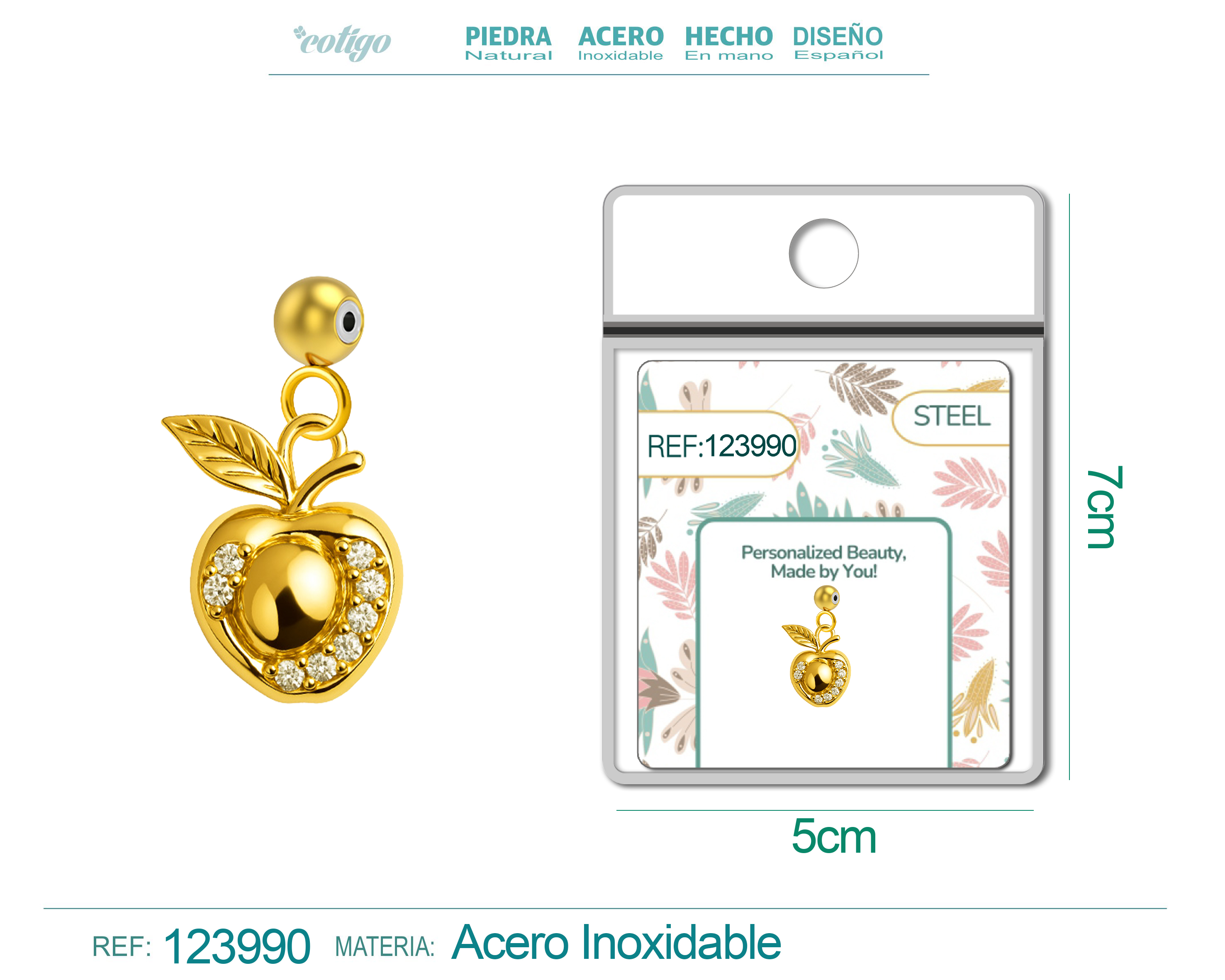 CHARM de Cobre Chapado Oro 14K con Circonita-con Bola de Goma