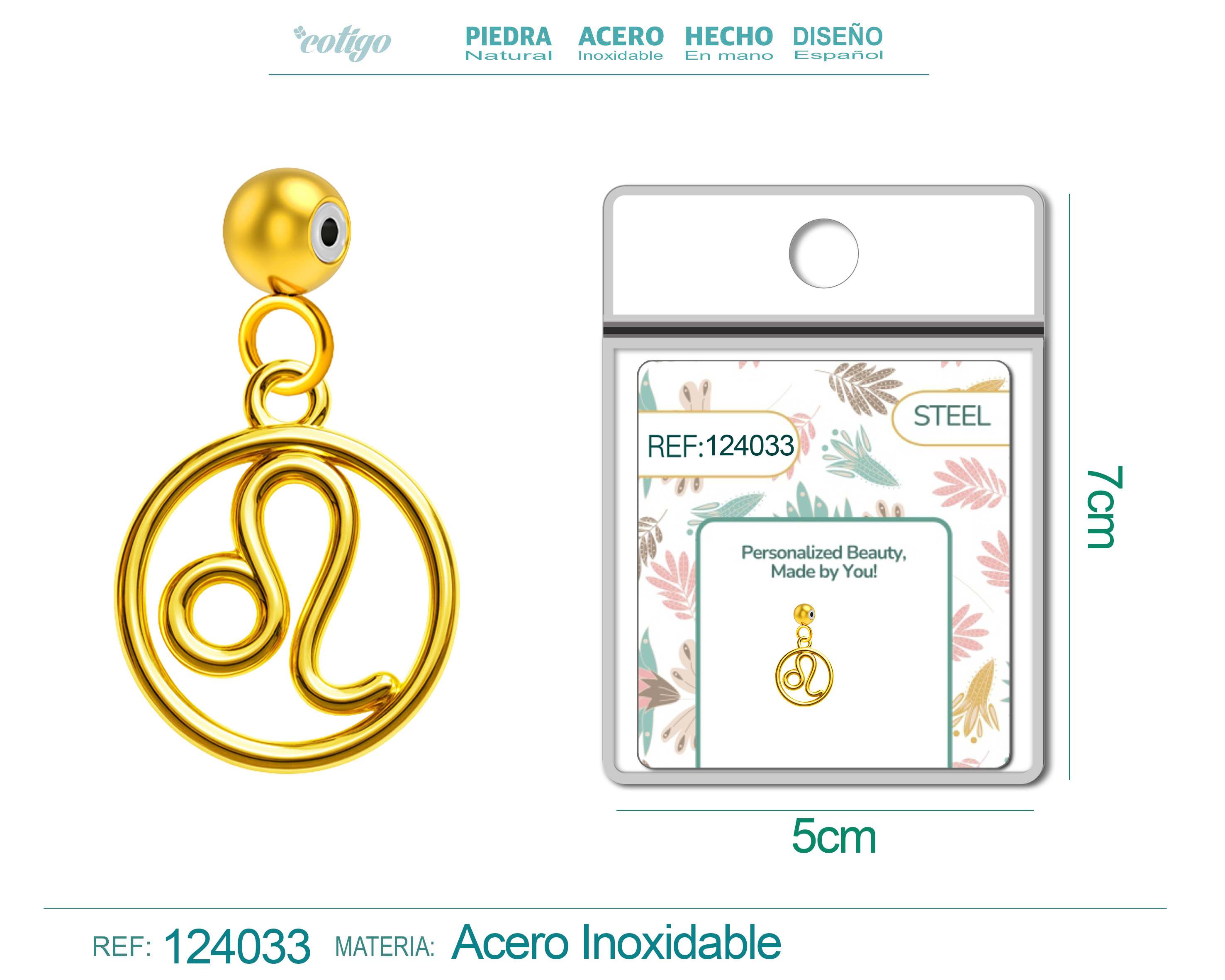 CHARM de Zodíaco Leão Acero color Dorado-con Bola de Goma
