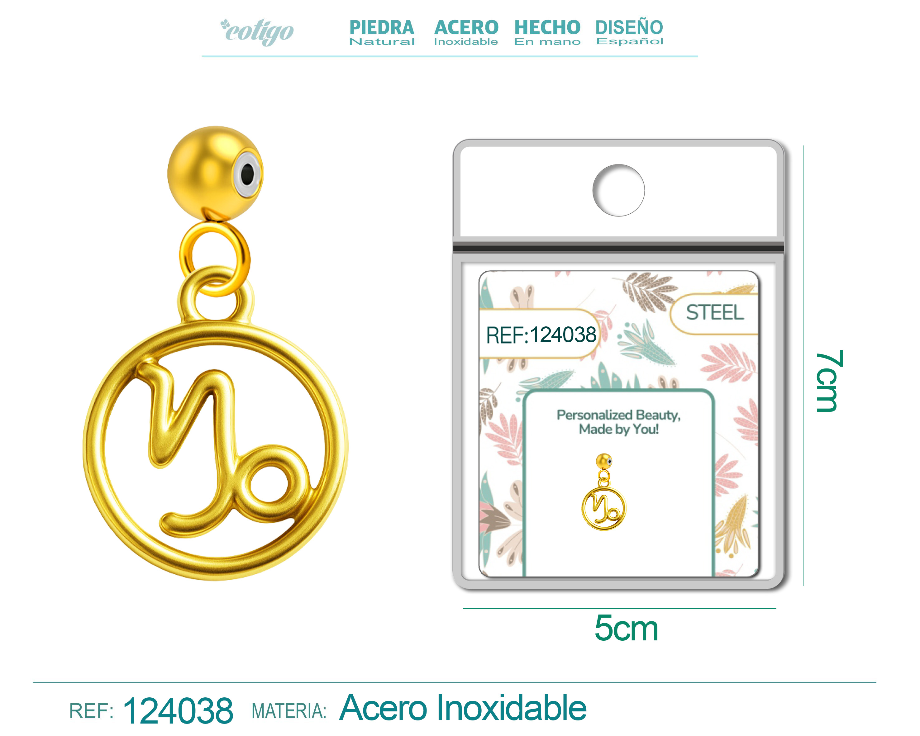 CHARM de Zodíaco Capricórnio Acero color Dorado-con Bola de Goma