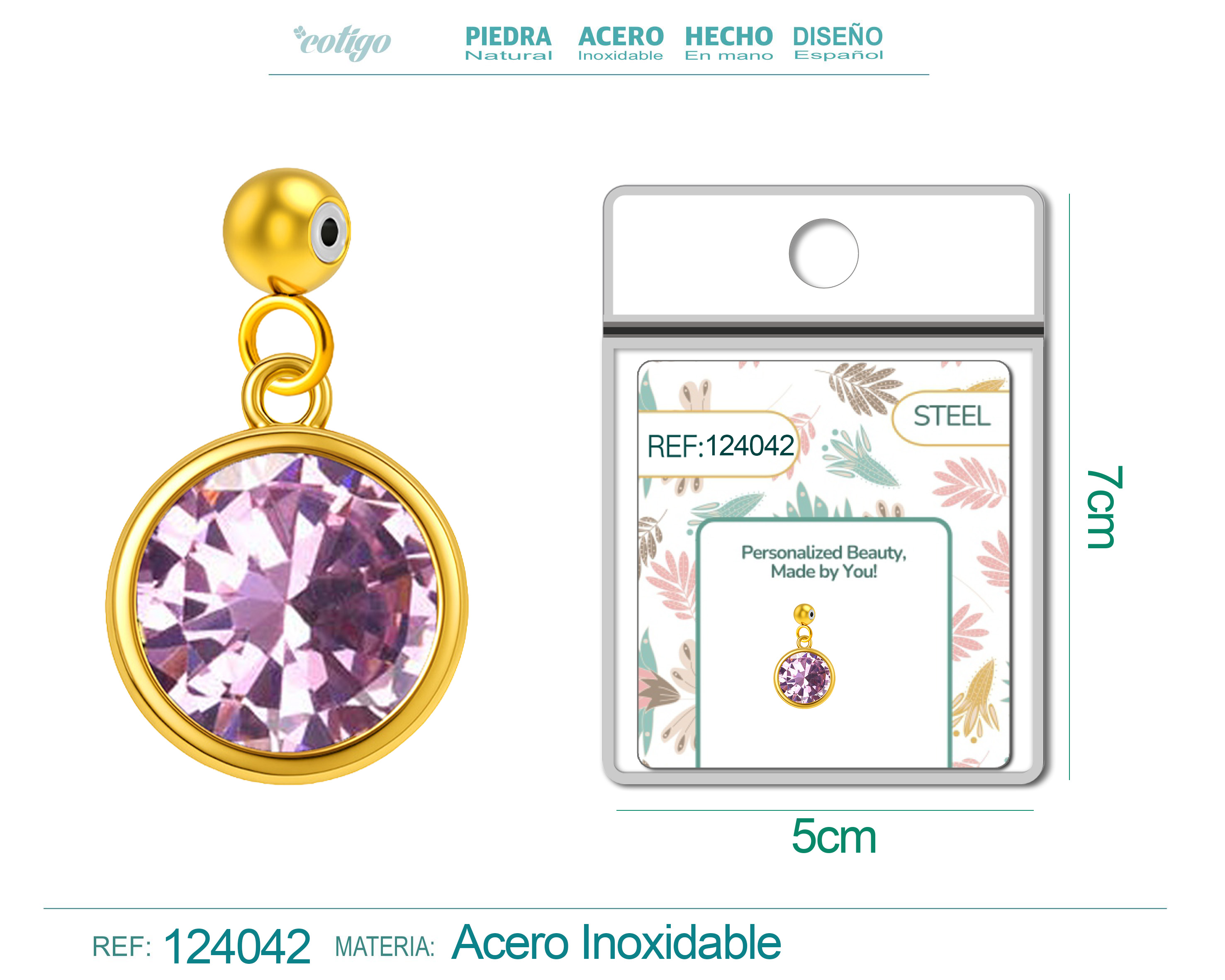 CHARM Acero Dorado con piedra Nacimiento de FEBRERO-con Bola de Goma