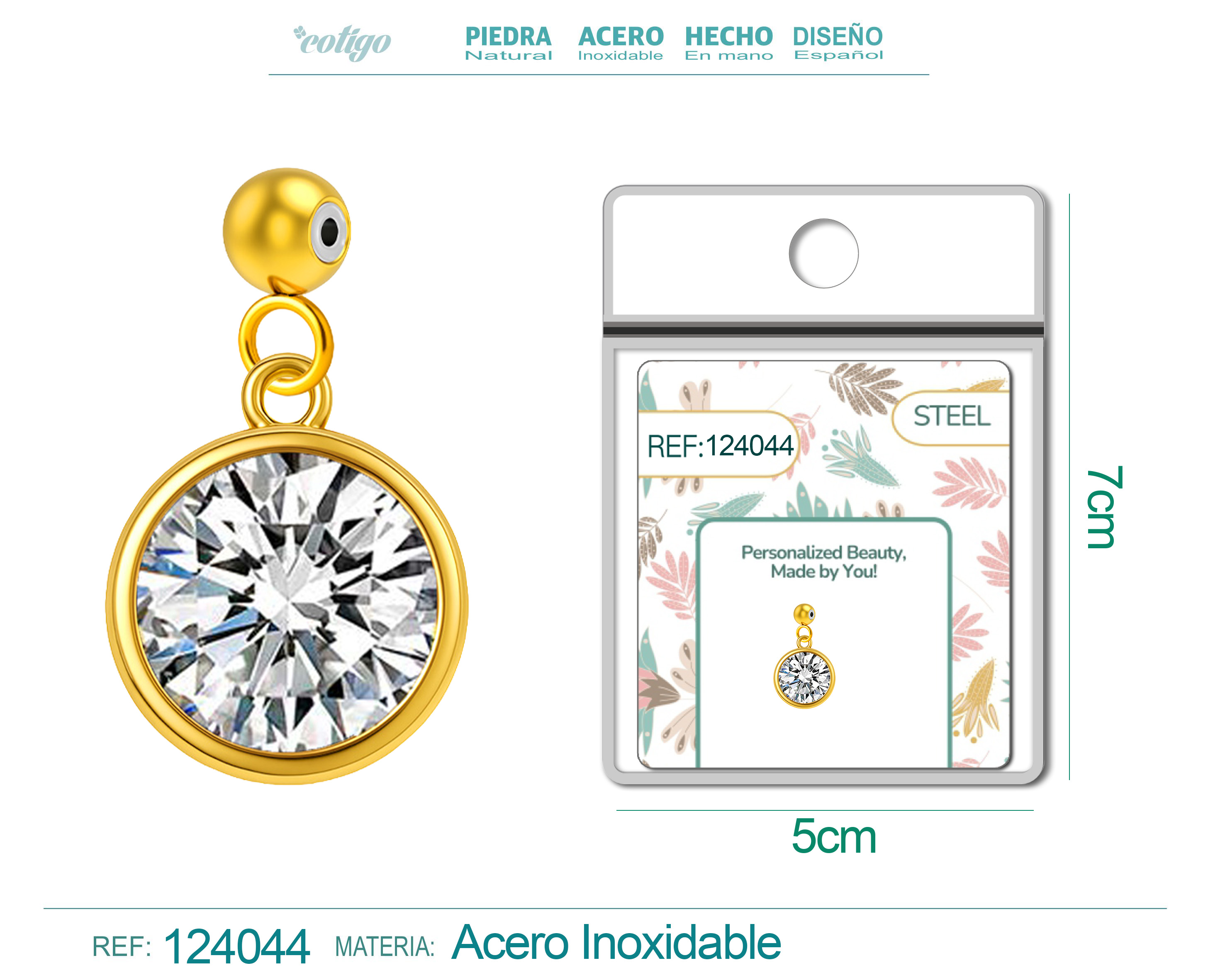 CHARM Acero Dorado con piedra Nacimiento de ABRIL-con Bola de Goma