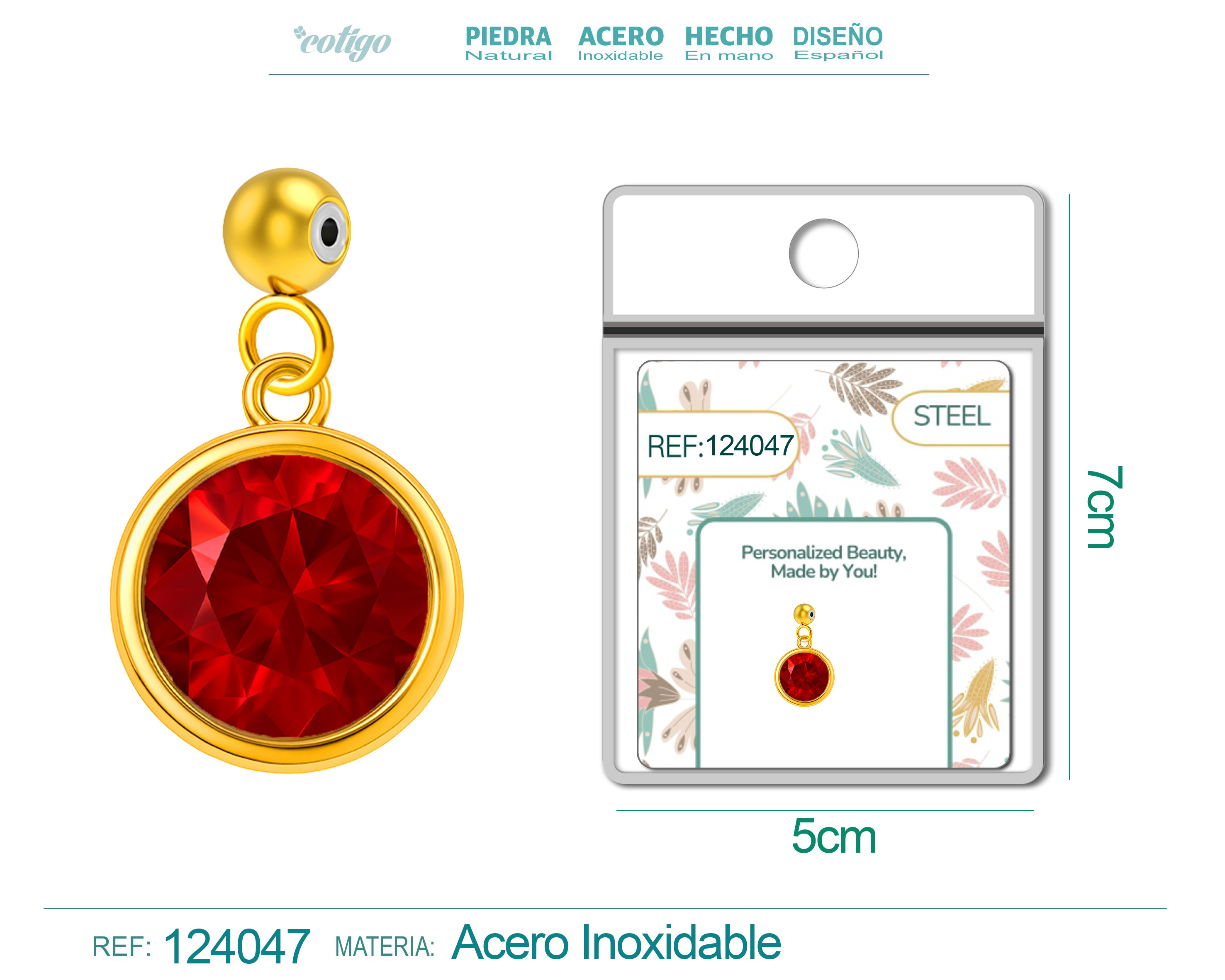 CHARM Acero Dorado con piedra Nacimiento de JULIO-con Bola de Goma