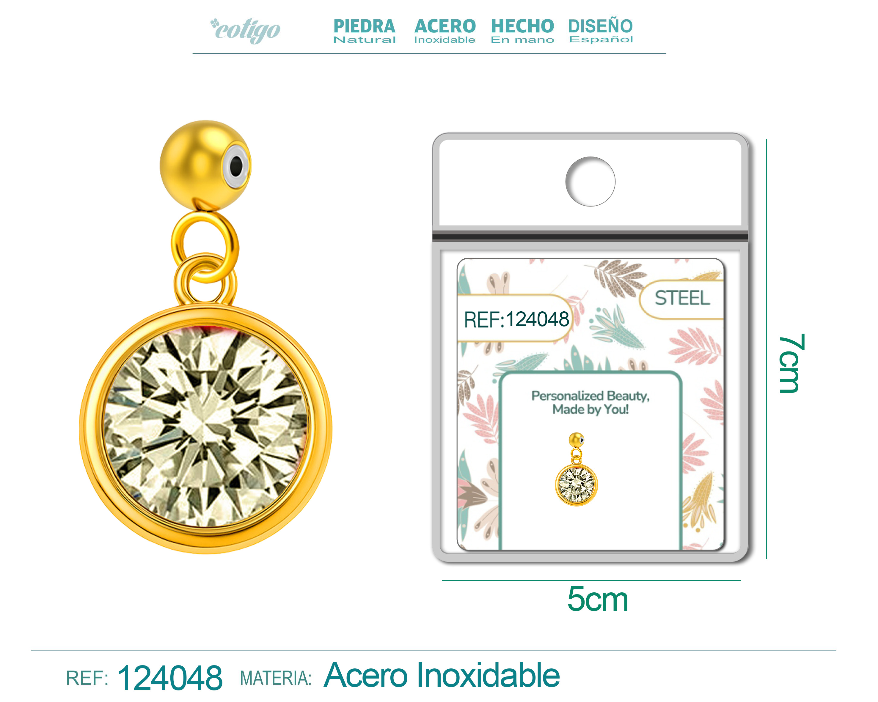 CHARM Acero Dorado con piedra Nacimiento de AGOSTO-con Bola de Goma