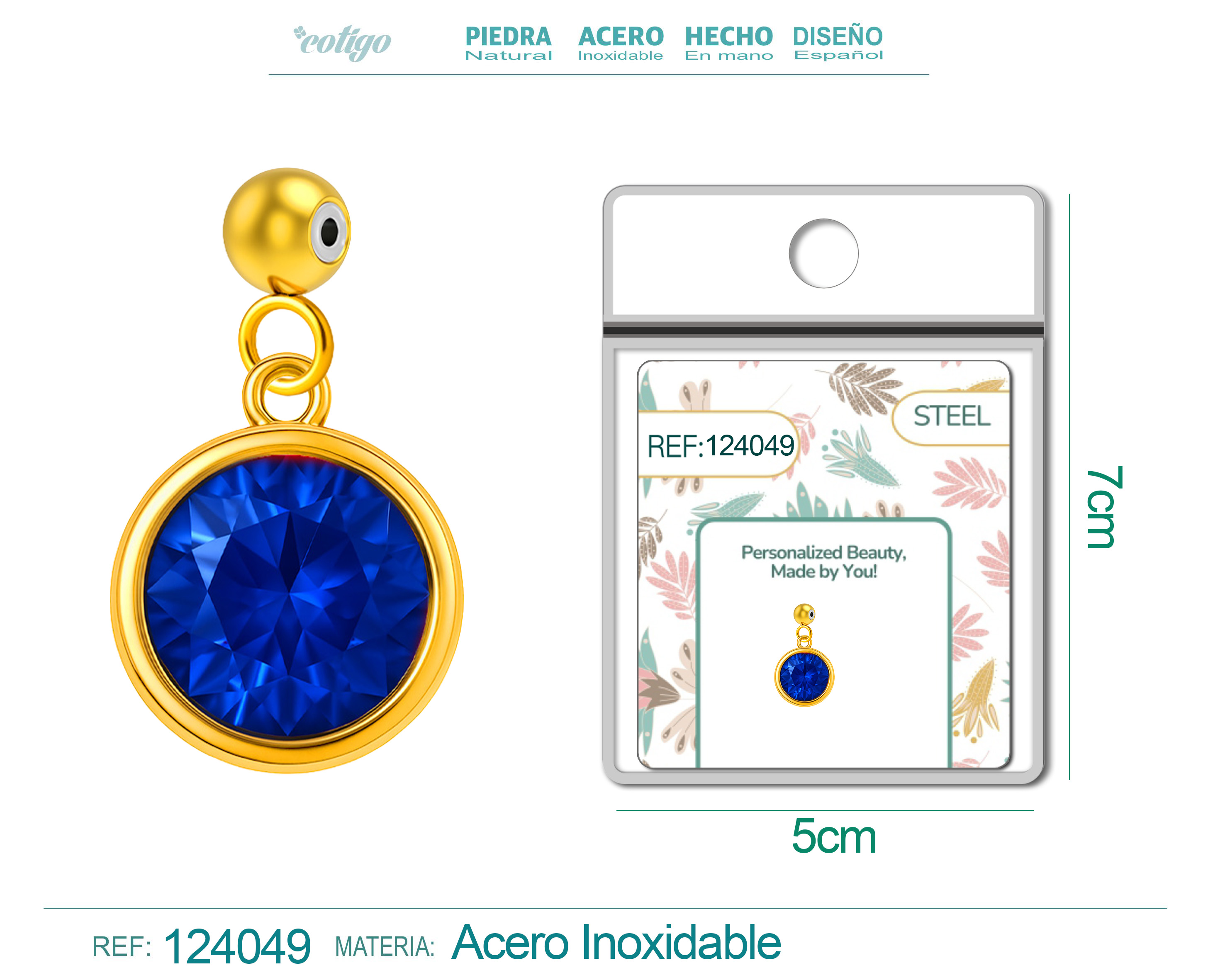 CHARM Acero Dorado con piedra Nacimiento de SEPTIEMPRE-con Bola de Goma