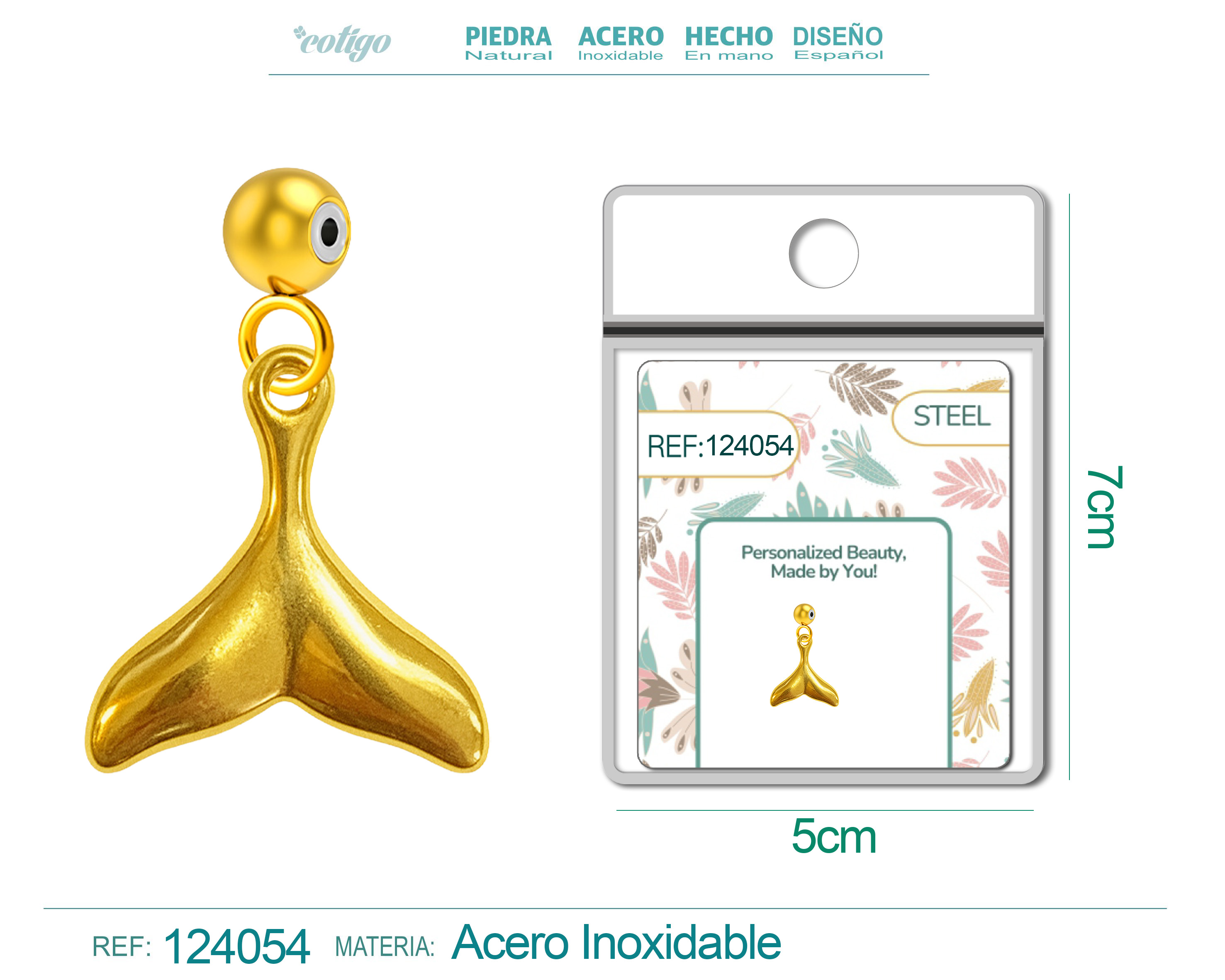CHARM Acero Dorado Chapado Oro 14 K-con Bola de Goma