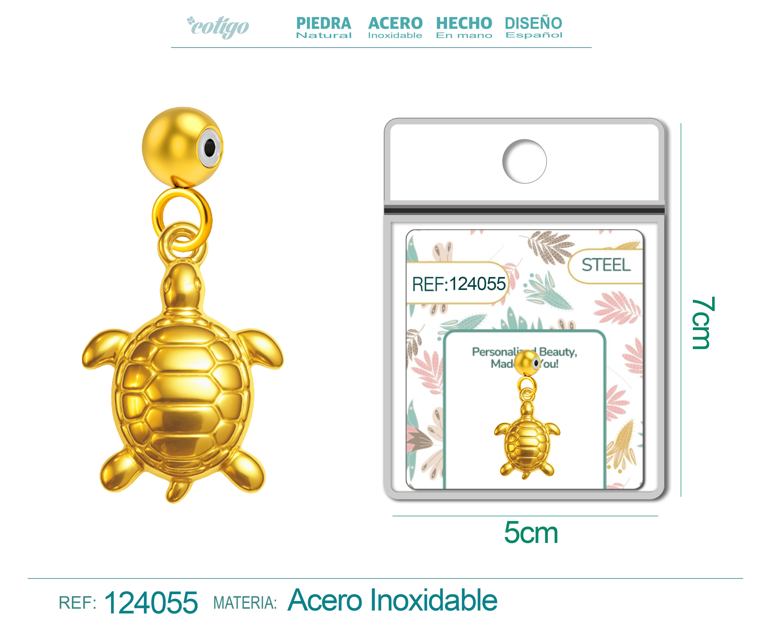 CHARM Acero Dorado Chapado Oro 14 K-con Bola de Goma