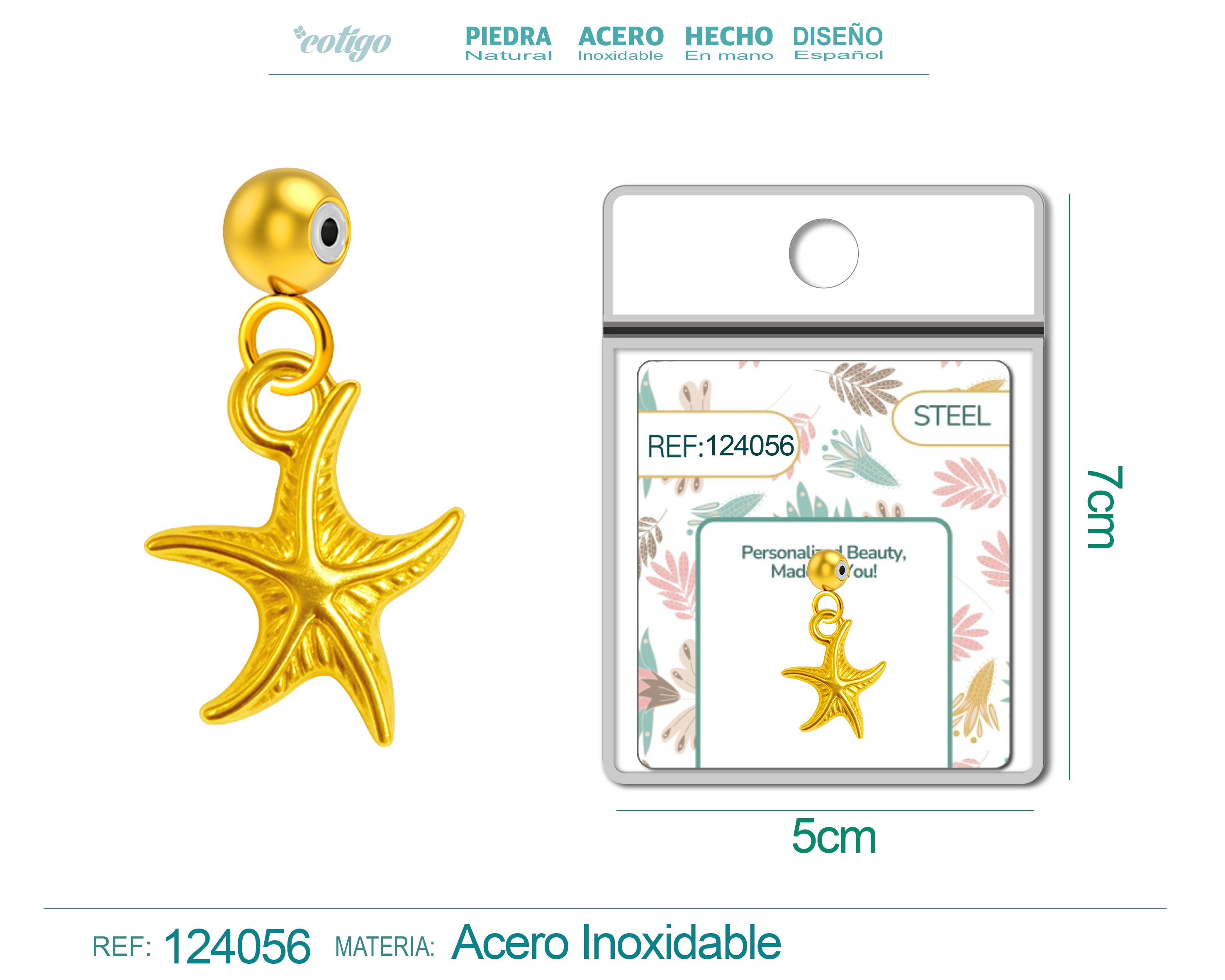 CHARM Acero Dorado Chapado Oro 14 K-con Bola de Goma