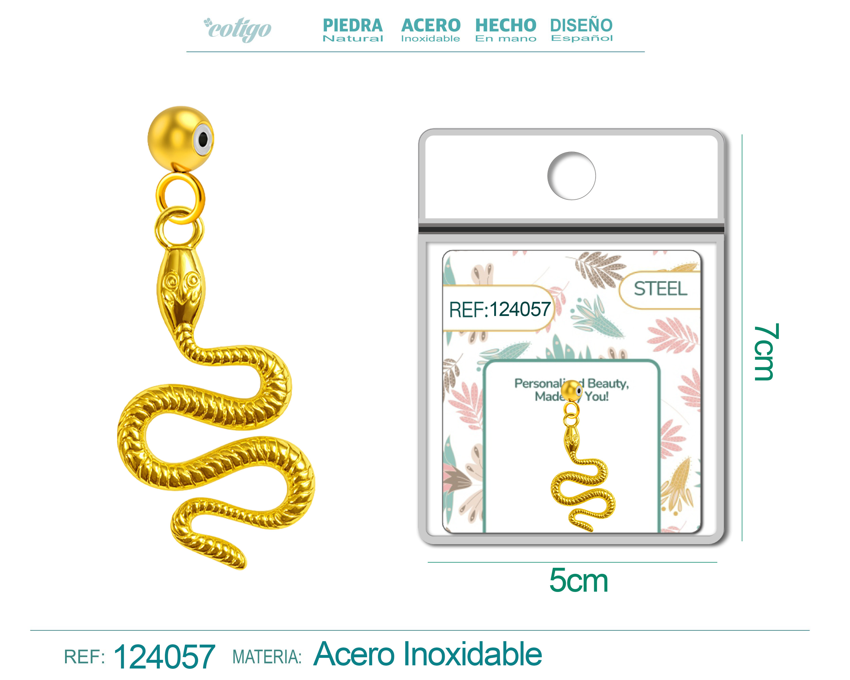CHARM Acero Dorado Chapado Oro 14 K-con Bola de Goma