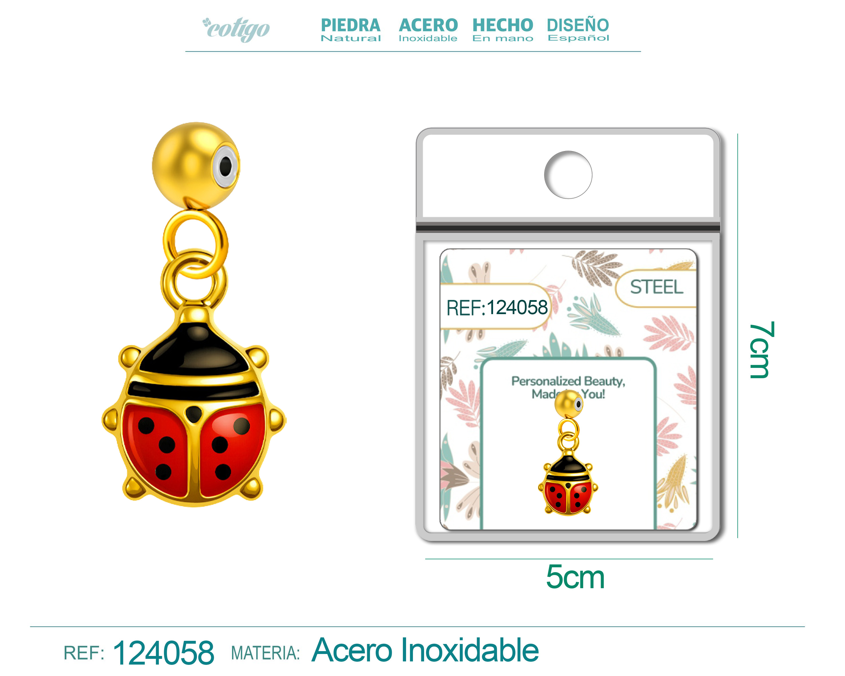CHARM Acero Dorado Chapado Oro 14 K-con Bola de Goma