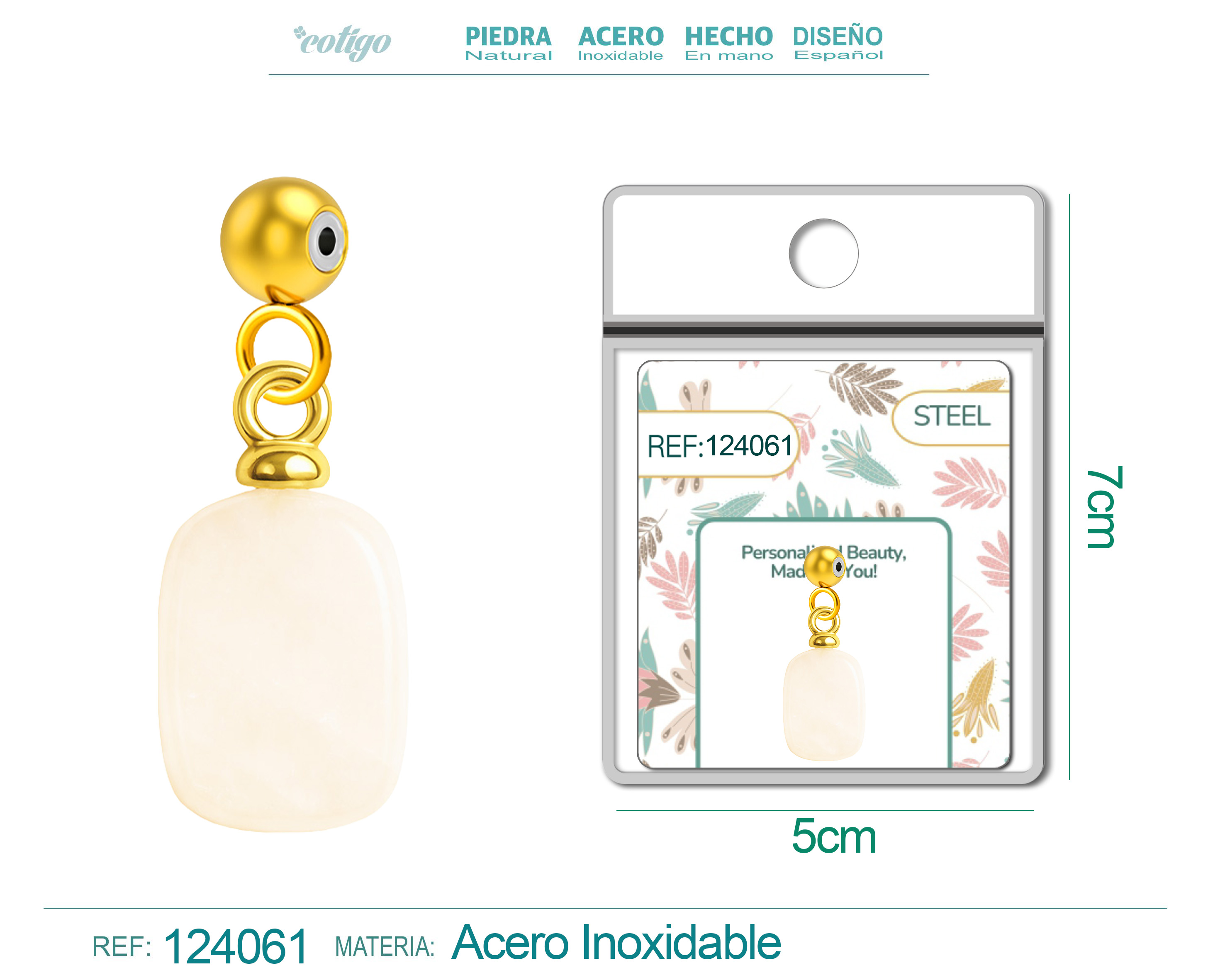 CHARM Acero Dorado Chapado Oro 14 K-con Bola de Goma