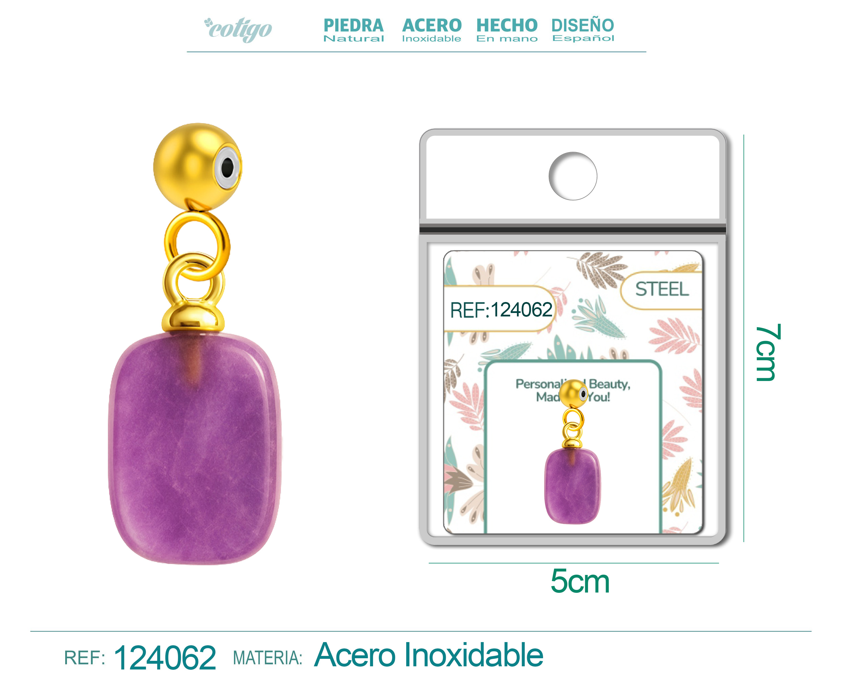 CHARM Acero Dorado Chapado Oro 14 K-con Bola de Goma