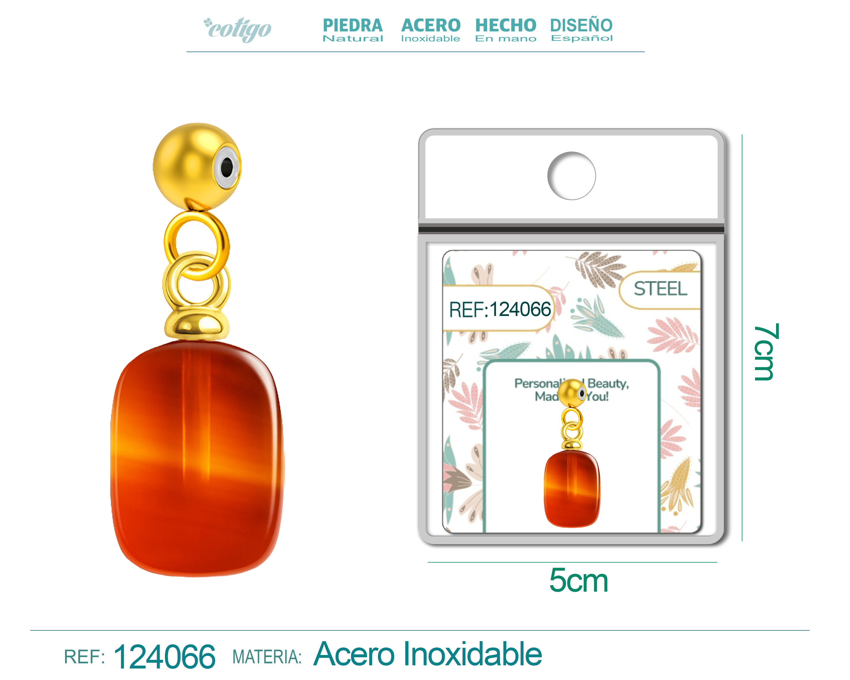 CHARM Acero Dorado Chapado Oro 14 K-con Bola de Goma