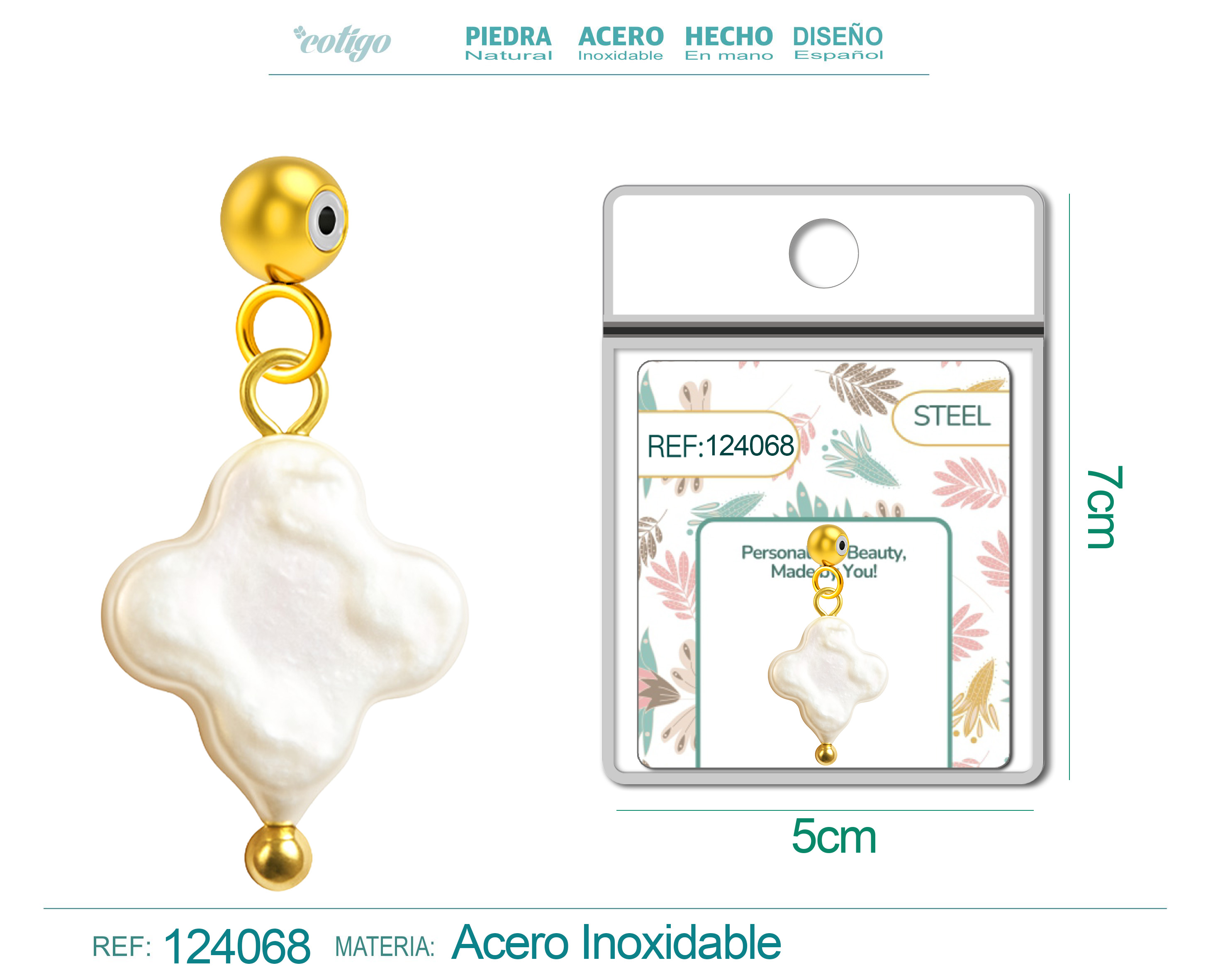 CHARM Acero Dorado Chapado Oro 14 K-con Bola de Goma
