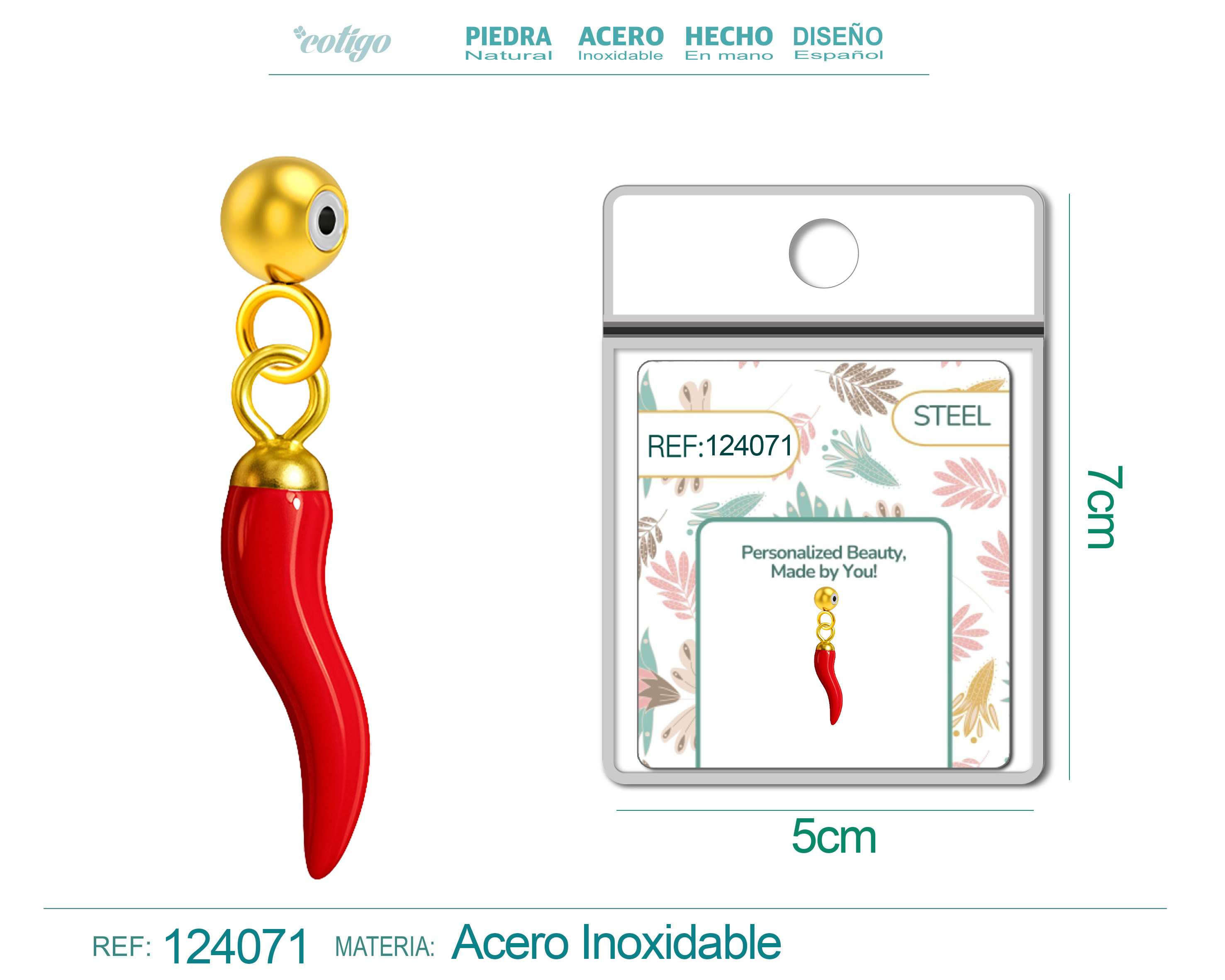 CHARM Acero Dorado Chapado Oro 14 K-con Bola de Goma
