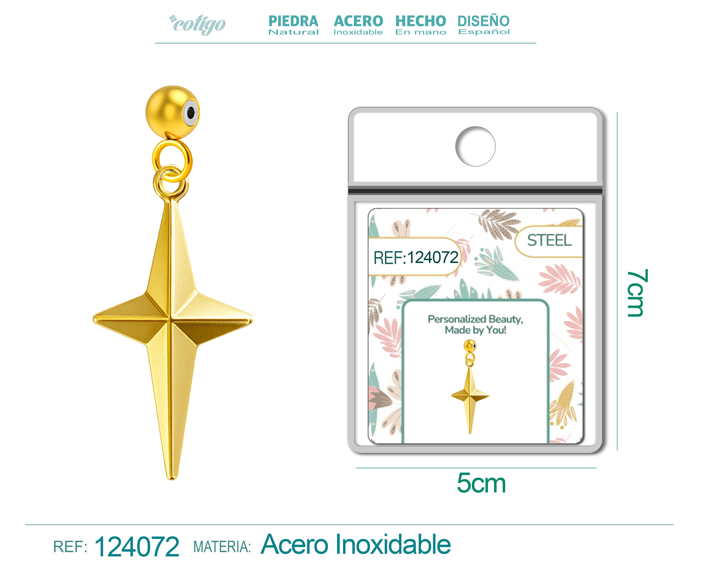 CHARM Acero Dorado Chapado Oro 14 K-con Bola de Goma