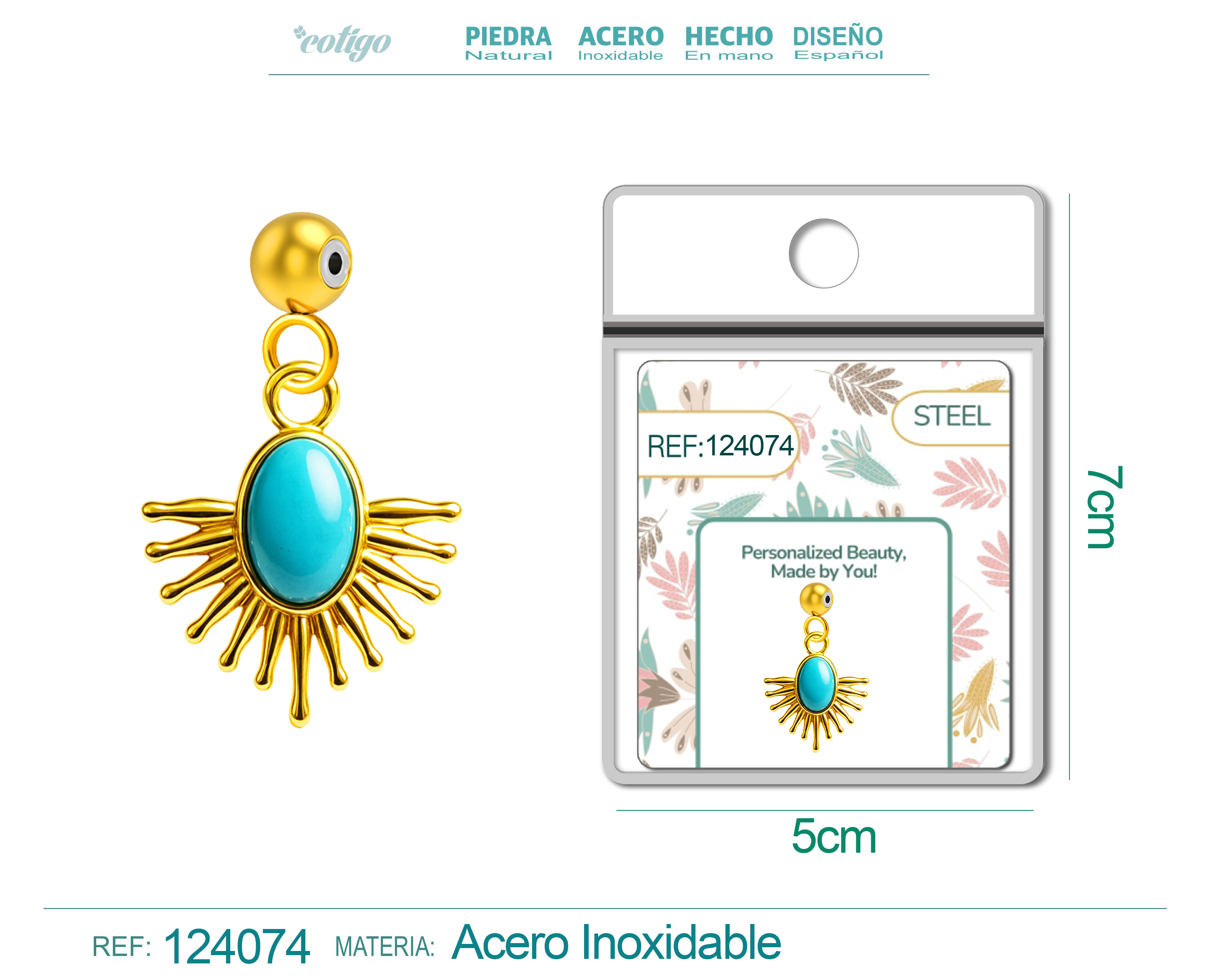 CHARM Acero Dorado Chapado Oro 14 K-con Bola de Goma