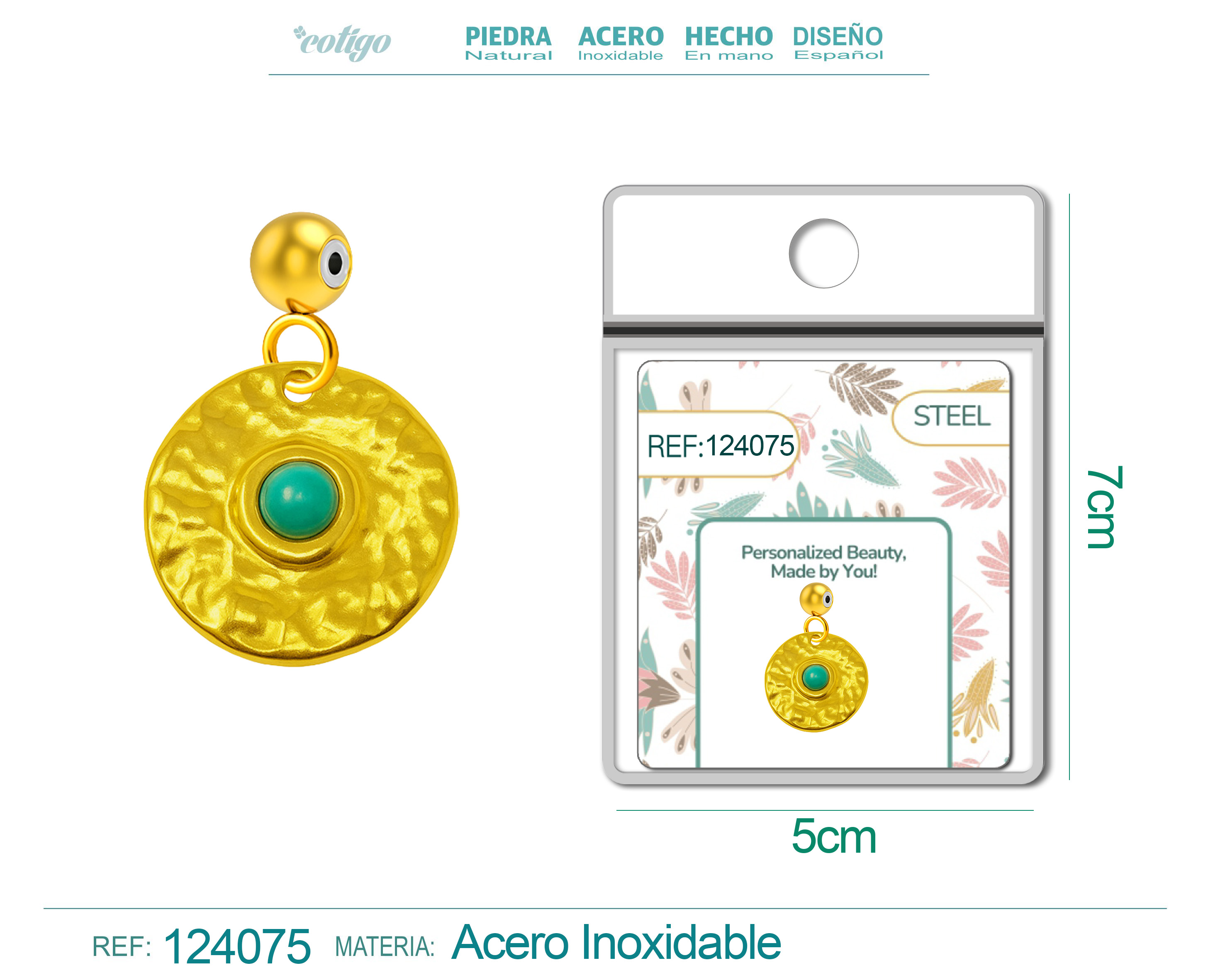CHARM Acero Dorado Chapado Oro 14 K-con Bola de Goma