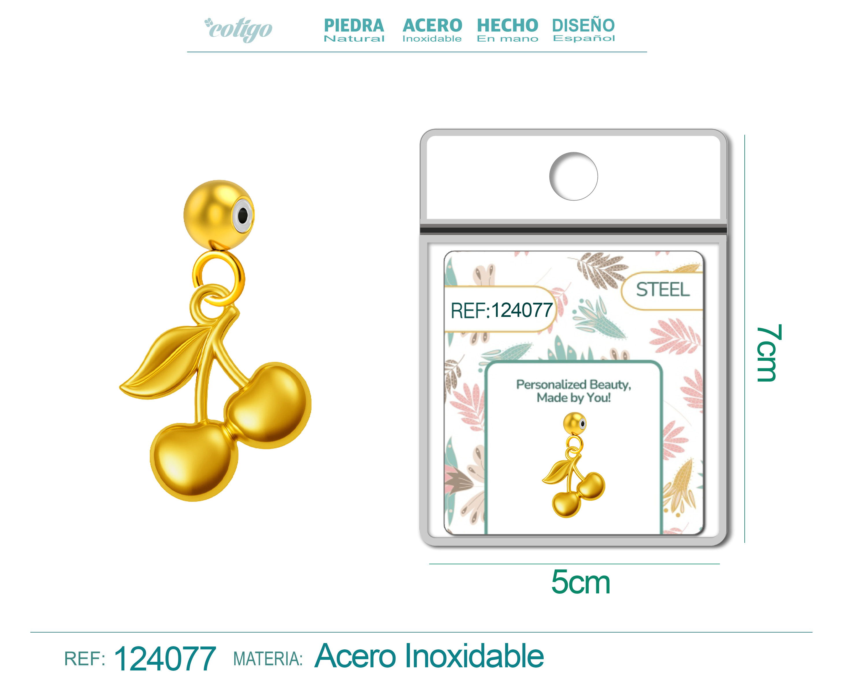 CHARM Acero Dorado Chapado Oro 14 K-con Bola de Goma