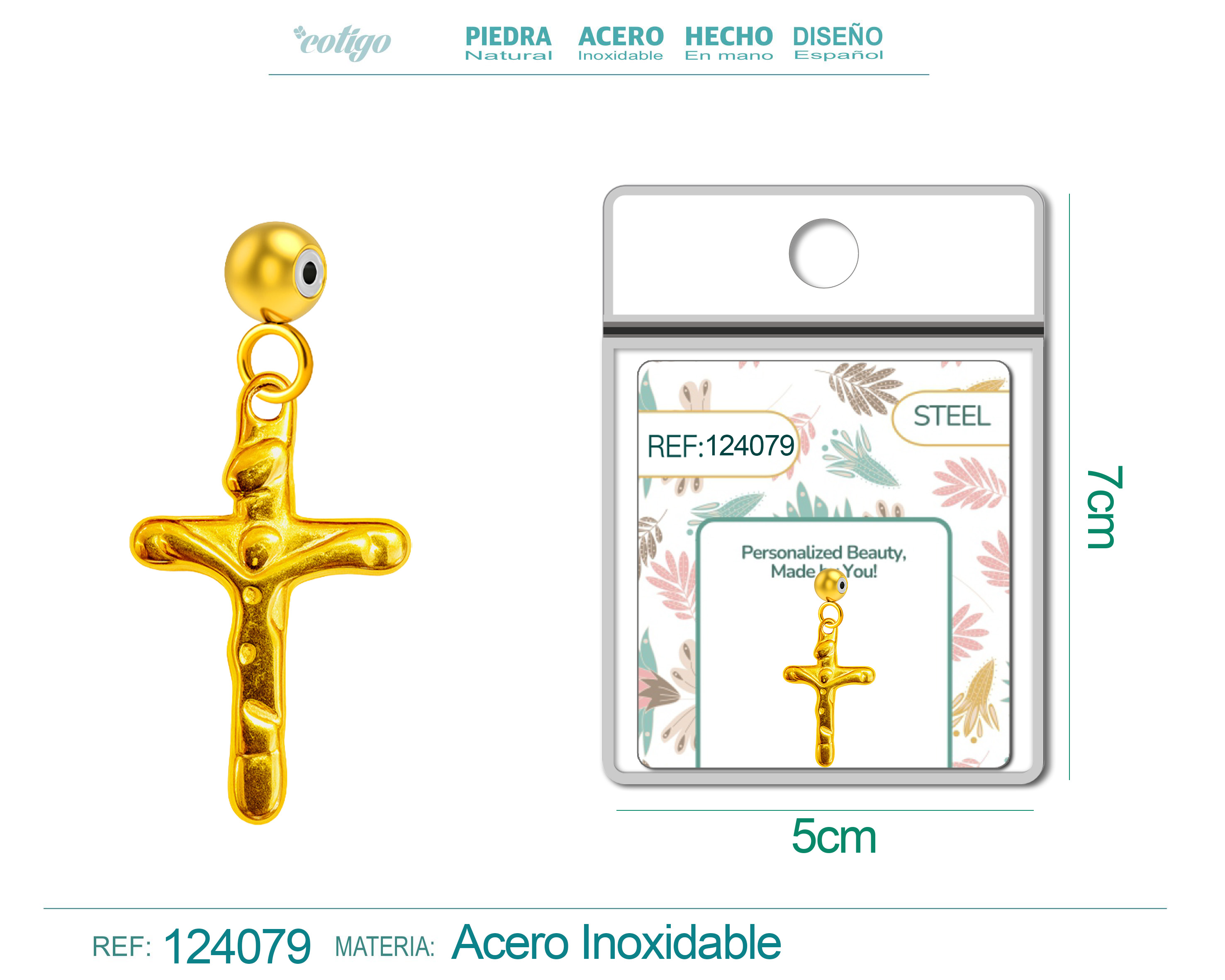 CHARM Acero Dorado Chapado Oro 14 K-con Bola de Goma