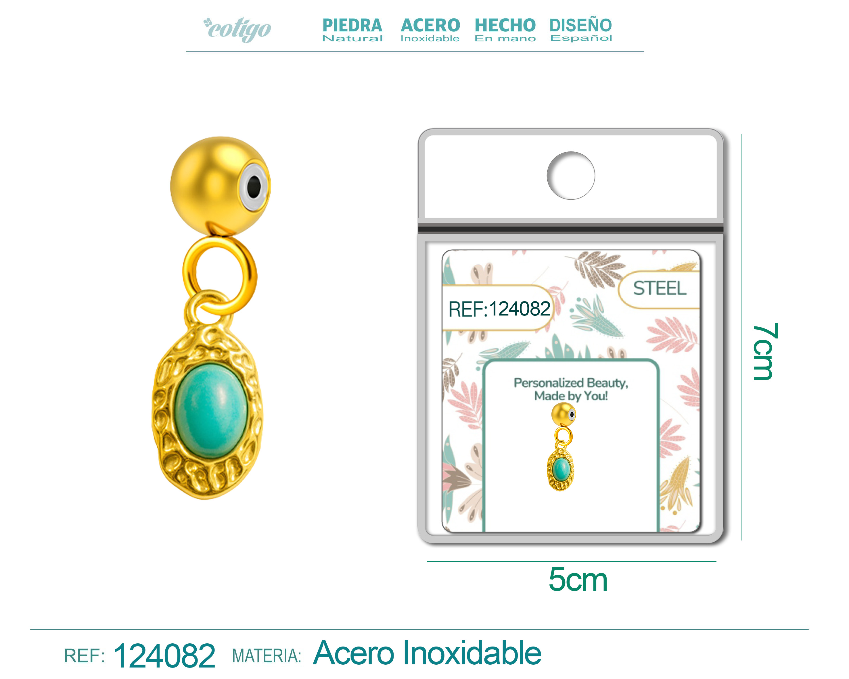 CHARM Acero Dorado Chapado Oro 14 K-con Bola de Goma