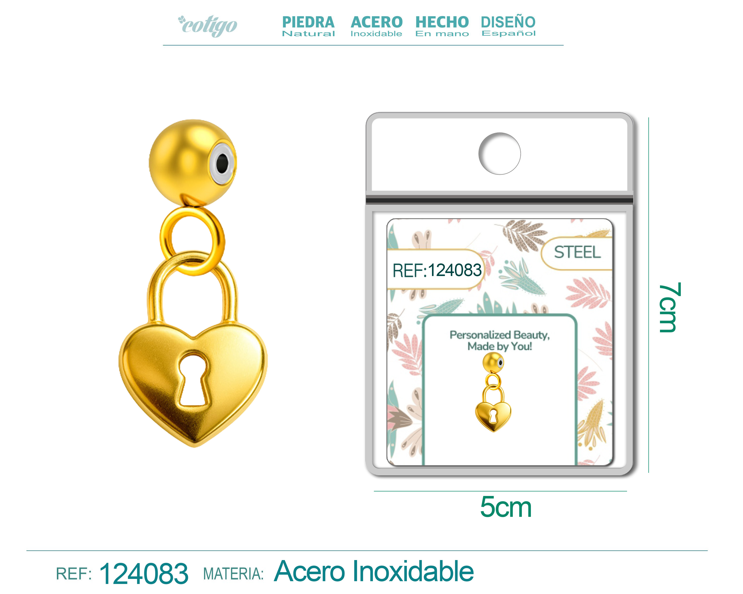 CHARM Acero Dorado Chapado Oro 14 K-con Bola de Goma