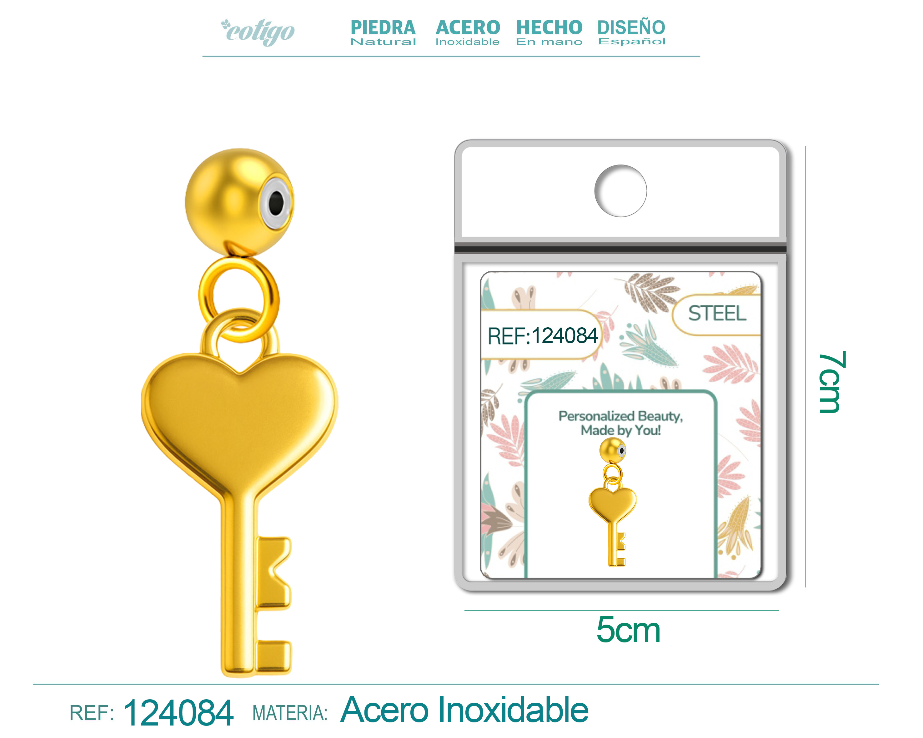 CHARM Acero Dorado Chapado Oro 14 K-con Bola de Goma