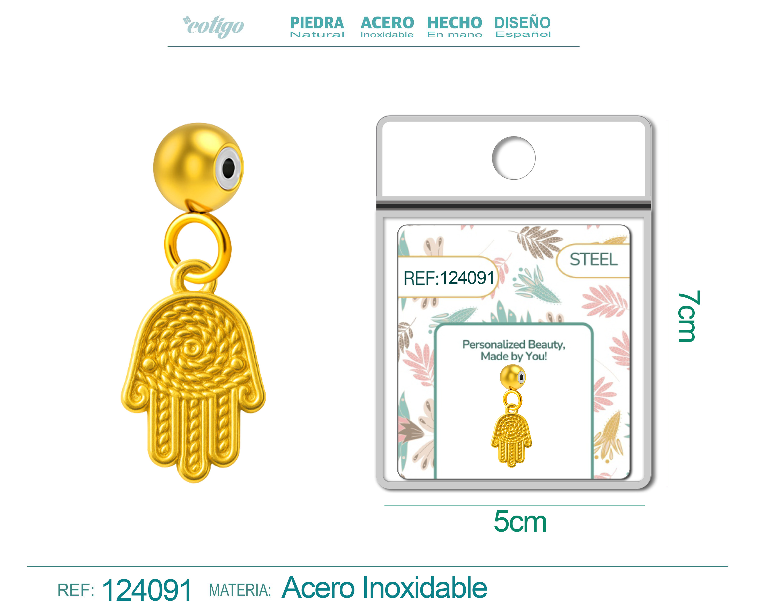 CHARM Acero Dorado Chapado Oro 14 K-con Bola de Goma