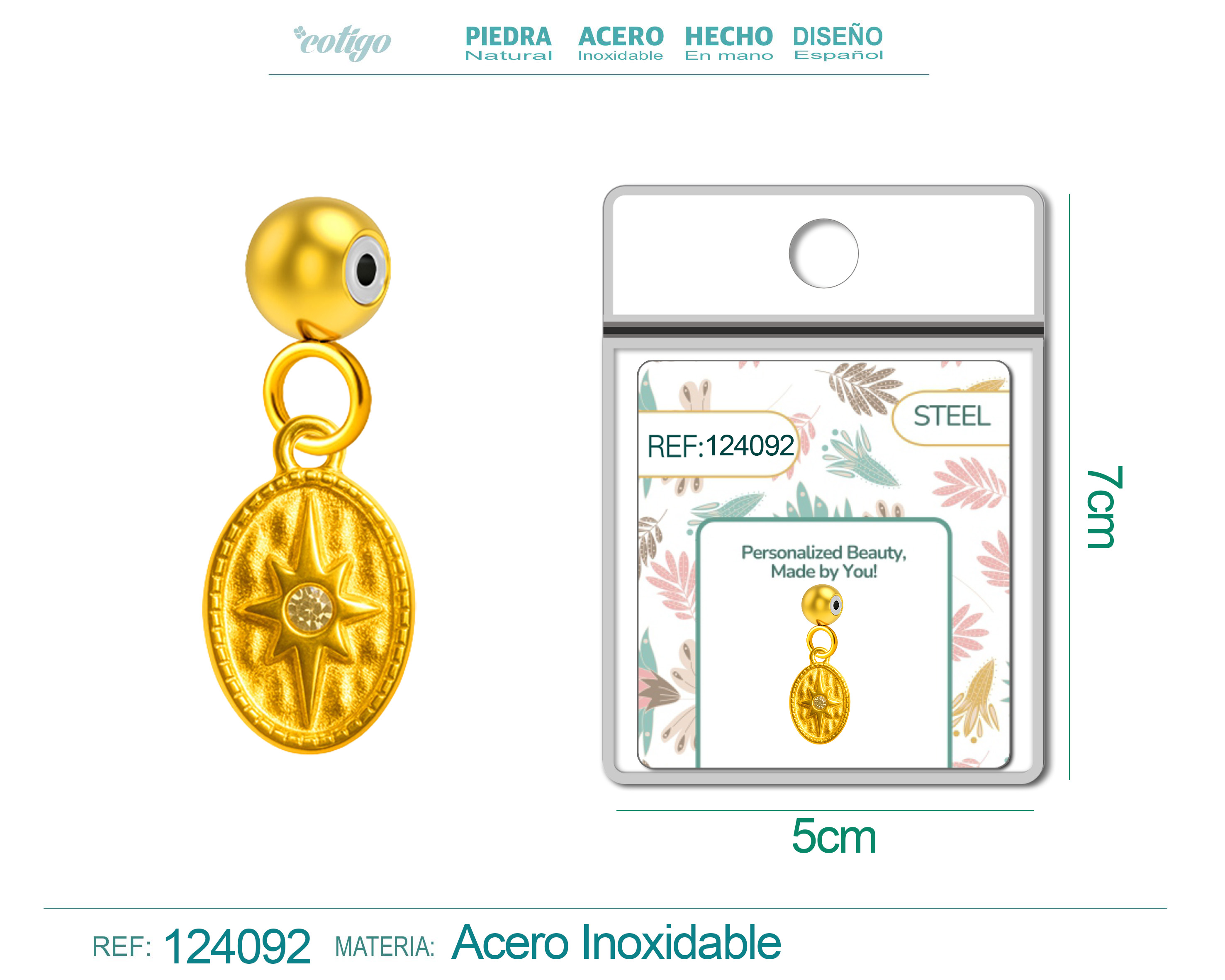 CHARM Acero Dorado Chapado Oro 14 K-con Bola de Goma