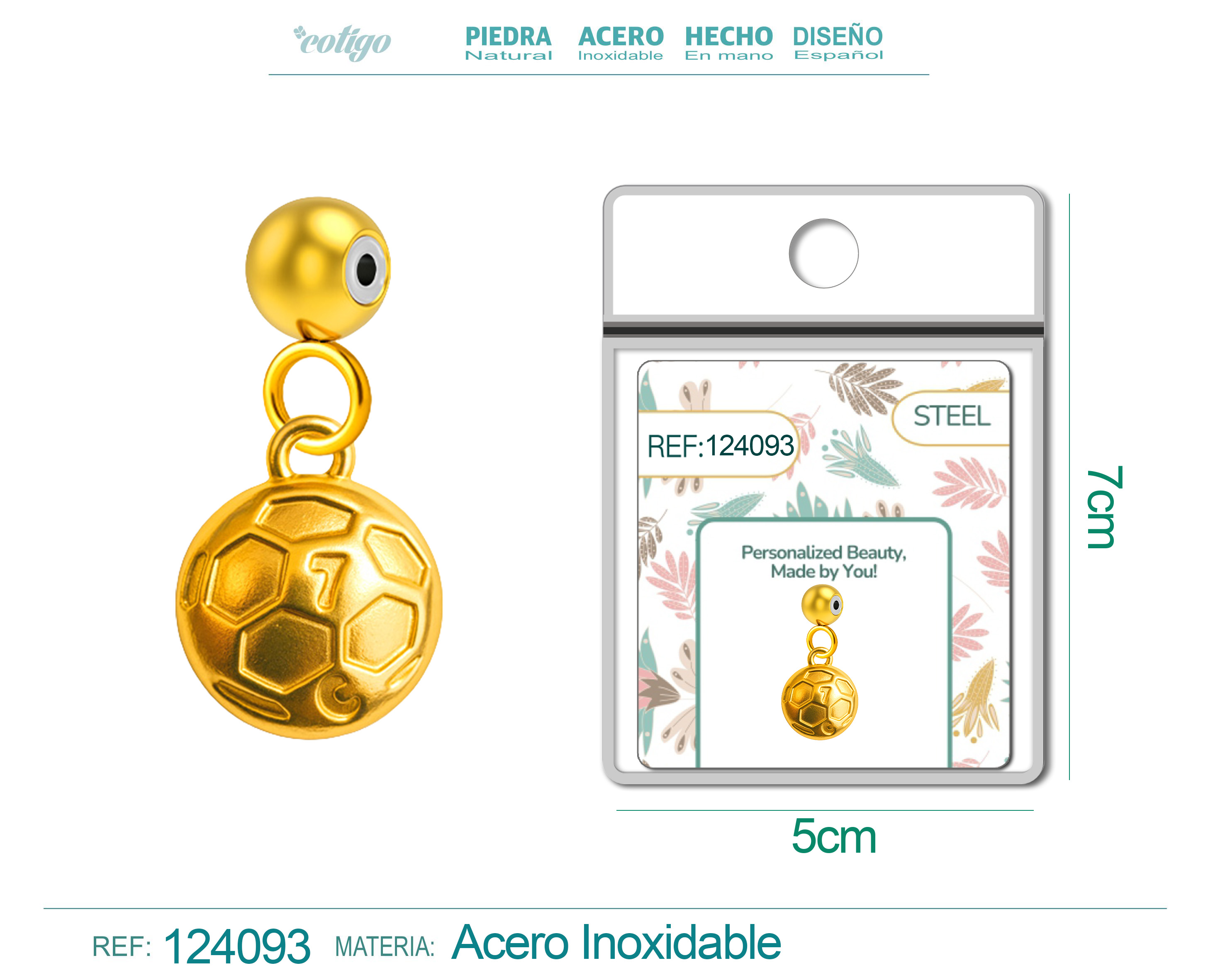 CHARM Acero Dorado Chapado Oro 14 K-con Bola de Goma