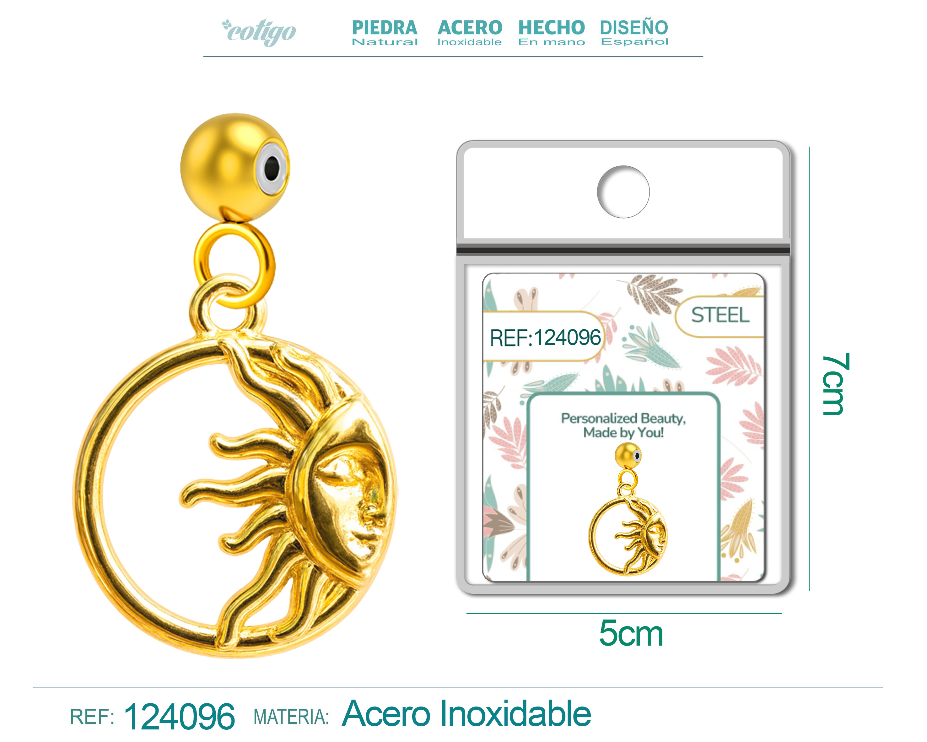 CHARM Acero Dorado Chapado Oro 14 K-con Bola de Goma